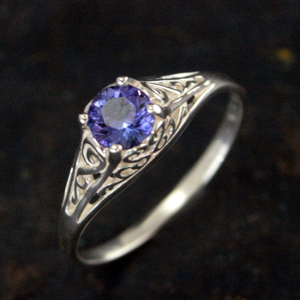 Tanzanite Ring Filigree Cinderella Antique Style Ring Vintage Style Ring Genuine Tanzanite Purple Stone Ring Silver December Birthstone Ring