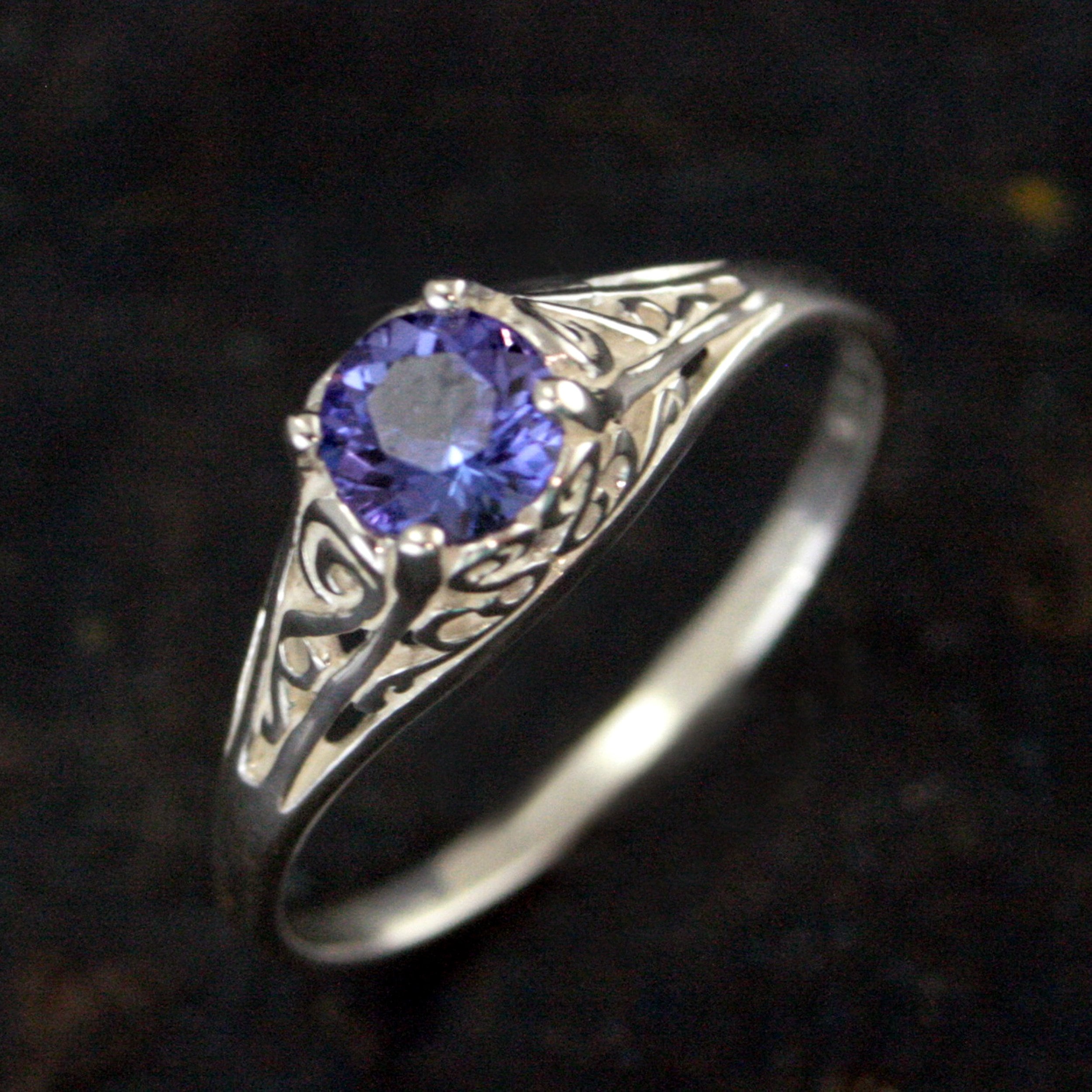 Tanzanite Ring Filigree Cinderella Antique Style Ring Vintage Style Ring Genuine Tanzanite Purple Stone Ring Silver December Birthstone Ring
