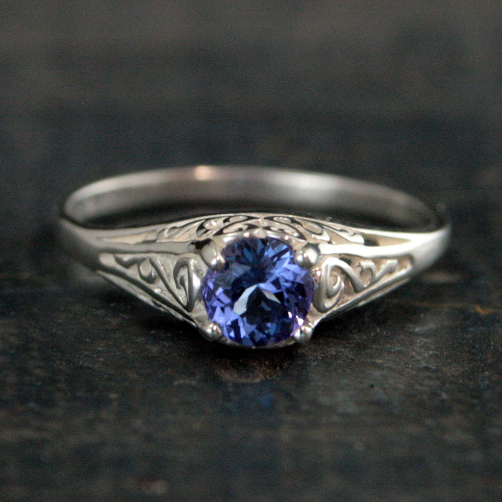 Tanzanite Ring Filigree Cinderella Antique Style Ring Vintage Style Ring Genuine Tanzanite Purple Stone Ring Silver December Birthstone Ring