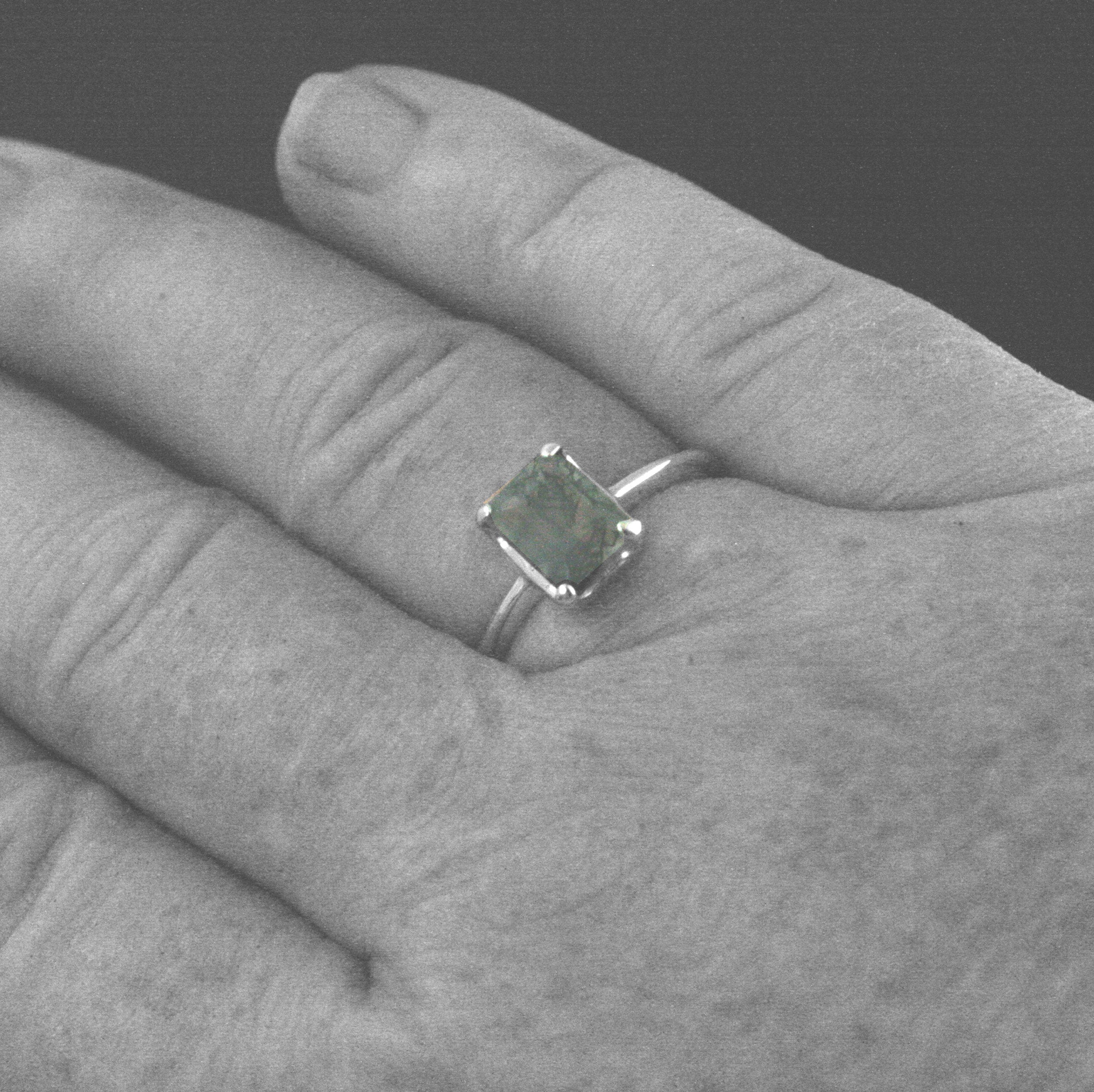 Moss Agate Ring Emerald Cut Solitaire Knife Edge Band 8x6 Moss Agate Modern Ring Minimalist Jewelry Statement Ring Rectangular Moss Agate