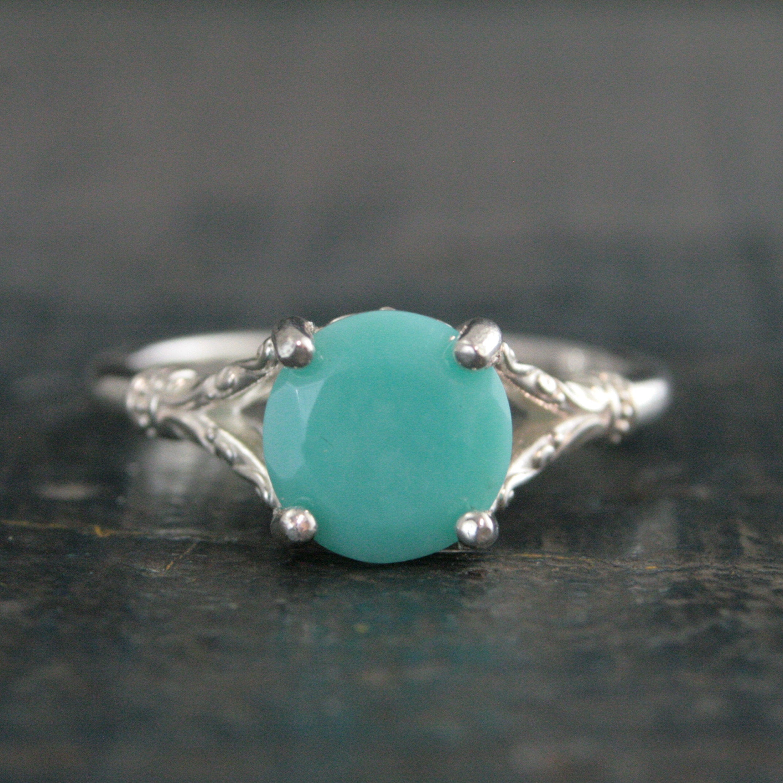 Large Turquoise Ring 8mm Faceted Turquoise Elsa Ring Filigree Ring Antique Style Ring Vintage Style Ring Turquoise Silver Ring for Her