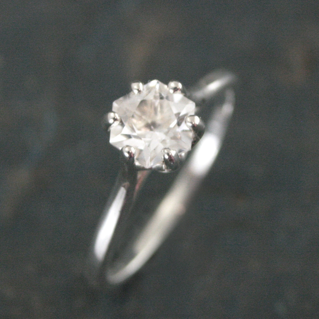 Hexagonal Ring Silver Hexagon Solitaire Arkansas Ice Quartz Hexagonal Stone Hexagon Unique Six Prong Setting Cathedral Ring American Mined