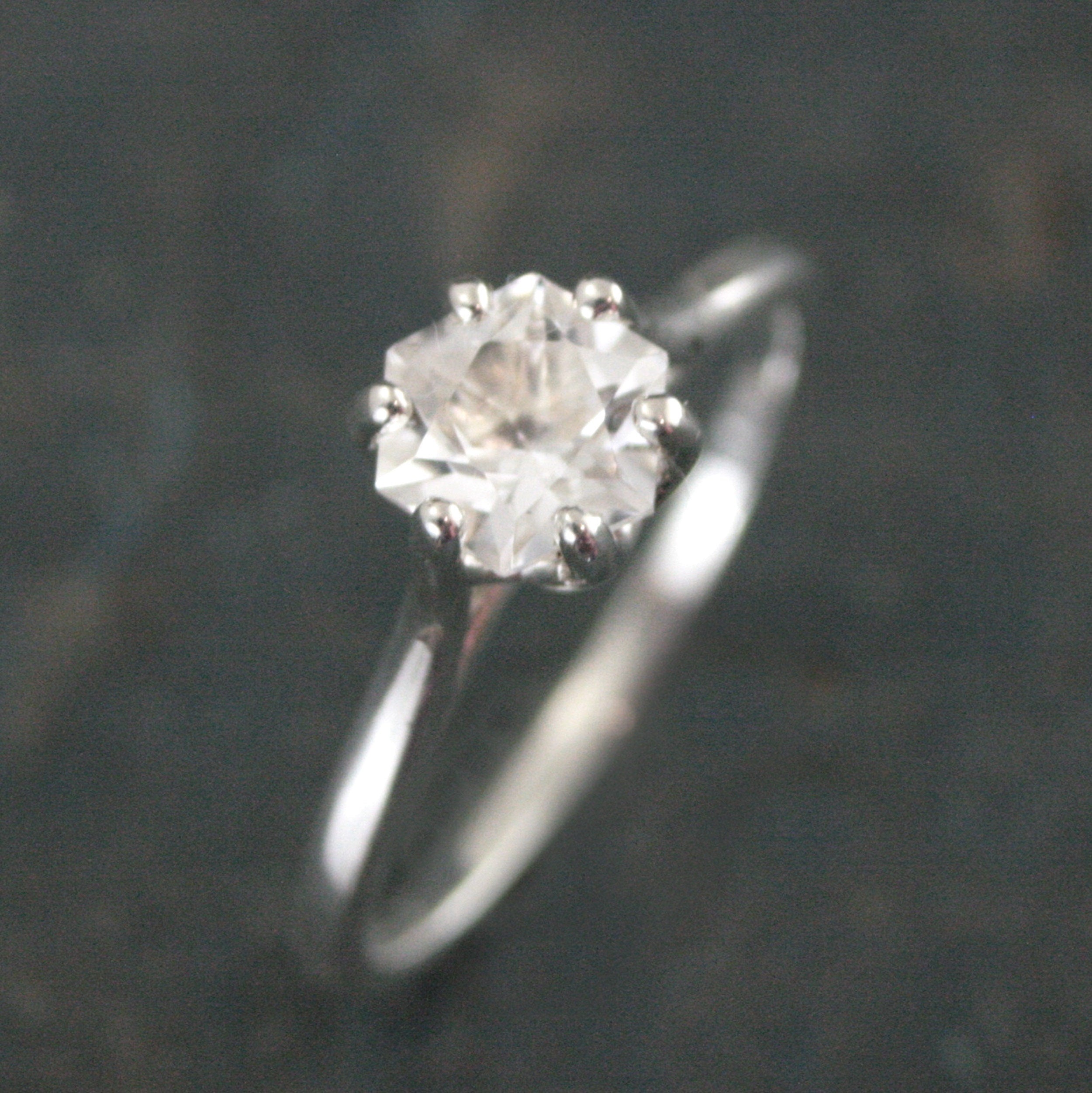 Hexagonal Ring Silver Hexagon Solitaire Arkansas Ice Quartz Hexagonal Stone Hexagon Unique Six Prong Setting Cathedral Ring American Mined