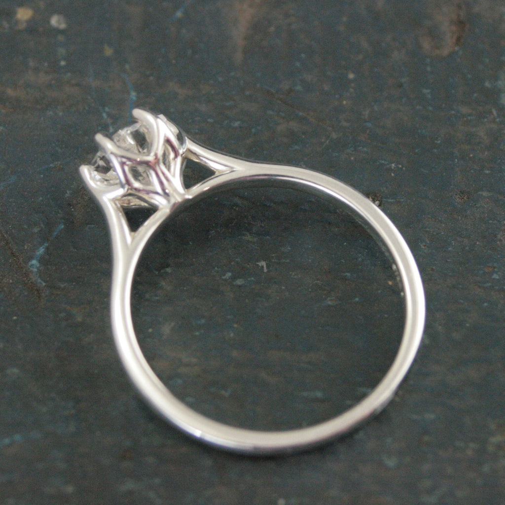 Hexagonal Ring Silver Hexagon Solitaire Arkansas Ice Quartz Hexagonal Stone Hexagon Unique Six Prong Setting Cathedral Ring American Mined