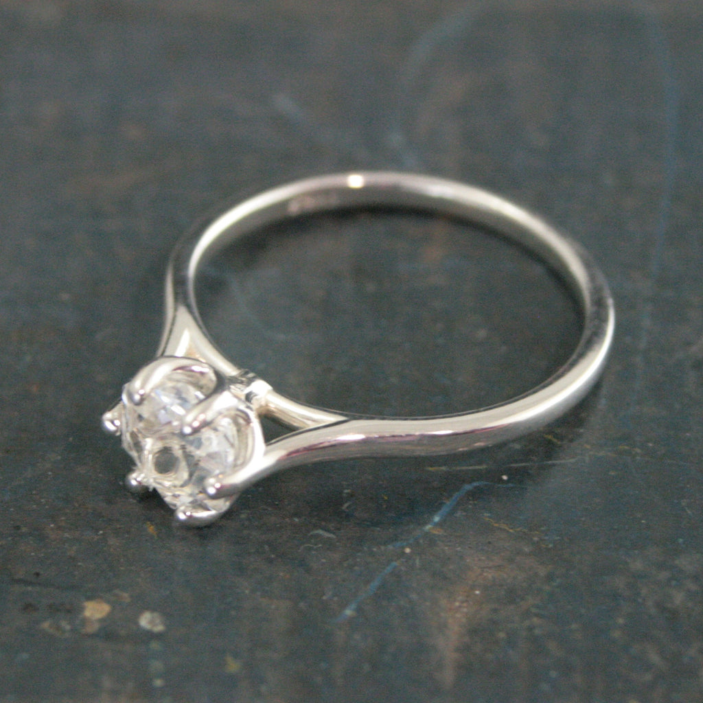 Hexagonal Ring Silver Hexagon Solitaire Arkansas Ice Quartz Hexagonal Stone Hexagon Unique Six Prong Setting Cathedral Ring American Mined