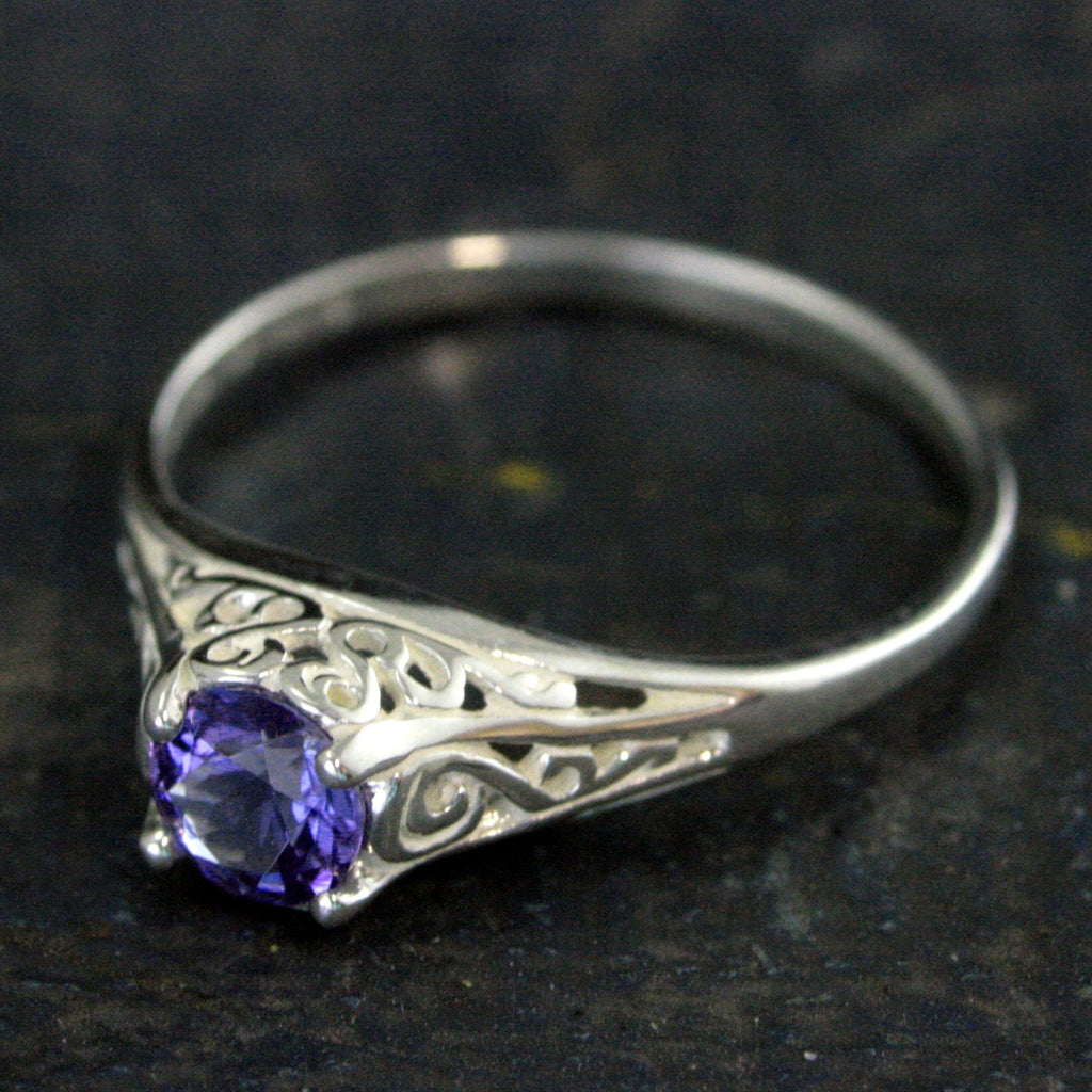 Tanzanite Ring Filigree Cinderella Antique Style Ring Vintage Style Ring Genuine Tanzanite Purple Stone Ring Silver December Birthstone Ring