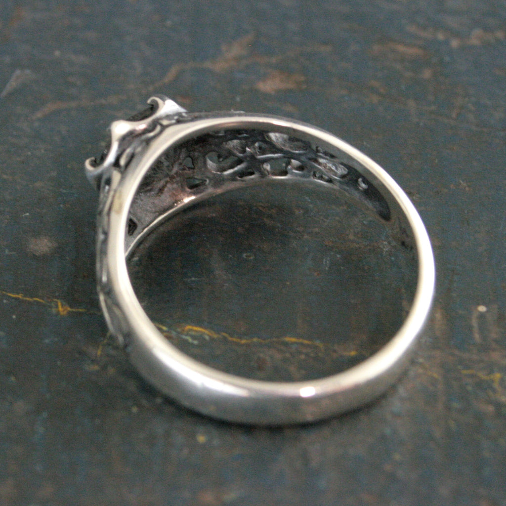 Black Rutilated Quartz Ring Maleficent Oxidized Polished Filigree Ring Gothic Ring Alternative Engagement Ring Black Silver Cocktail Ring
