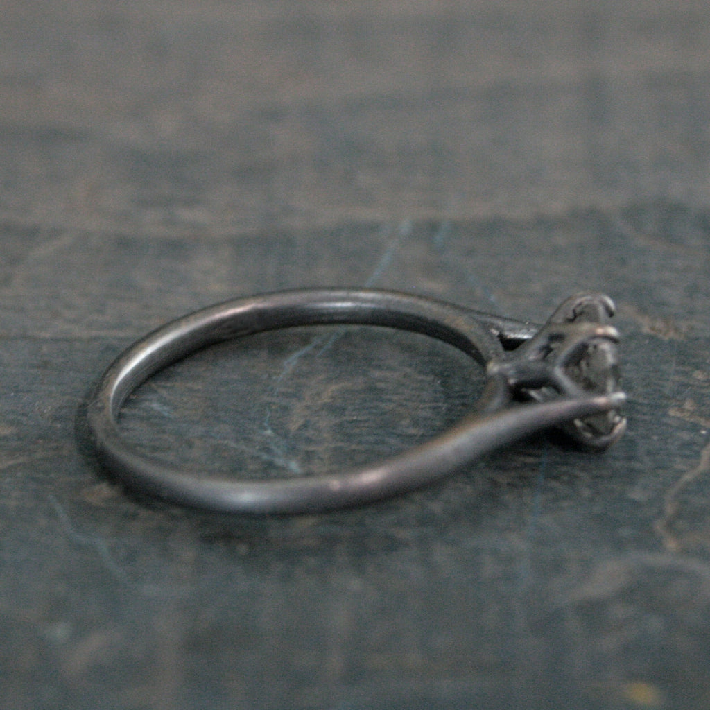 Hexagonal Black Rutilated Quartz Ring Hexagon Black Tourmalinated Quartz Ring Black Silver Oxidized Ring Six Prong Solitaire Gothic Black