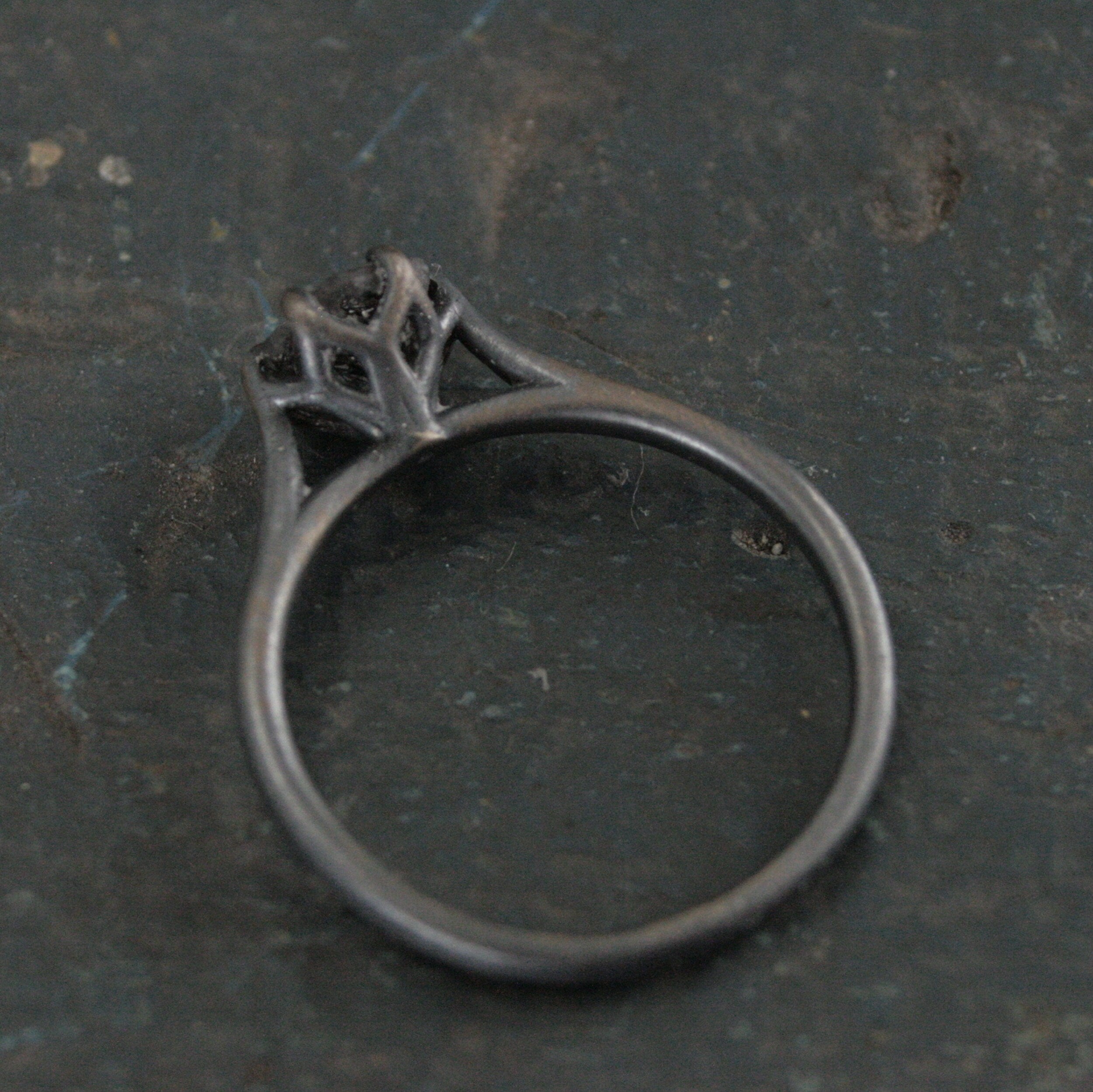 Hexagonal Black Rutilated Quartz Ring Hexagon Black Tourmalinated Quartz Ring Black Silver Oxidized Ring Six Prong Solitaire Gothic Black