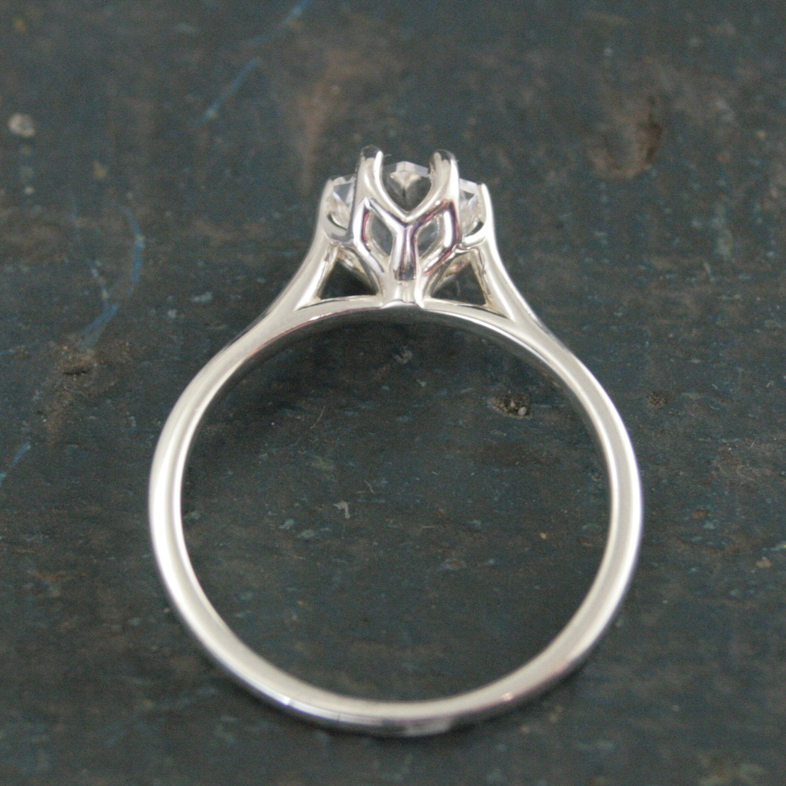 Hexagonal Ring Silver Hexagon Solitaire Arkansas Ice Quartz Hexagonal Stone Hexagon Unique Six Prong Setting Cathedral Ring American Mined