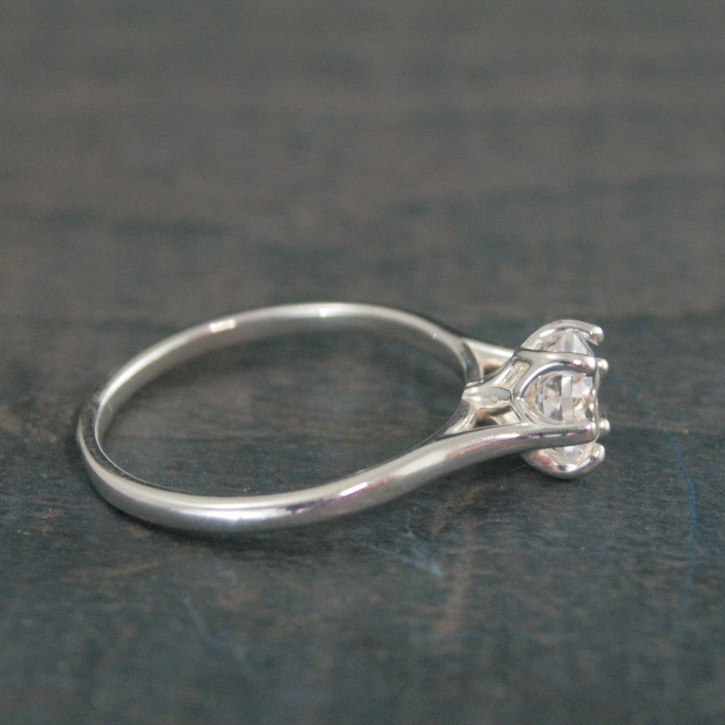 Hexagonal Ring Silver Hexagon Solitaire Arkansas Ice Quartz Hexagonal Stone Hexagon Unique Six Prong Setting Cathedral Ring American Mined