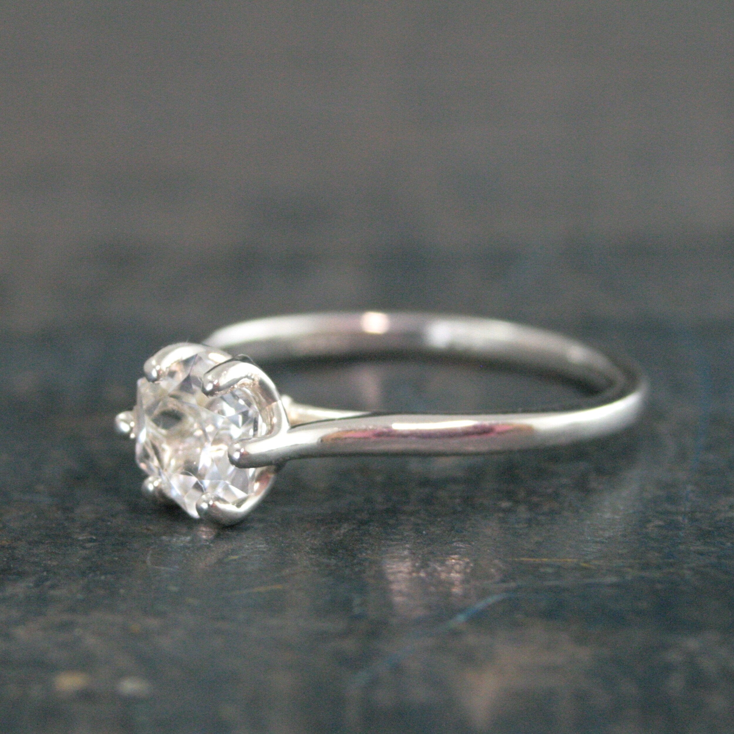 Hexagonal Ring Silver Hexagon Solitaire Arkansas Ice Quartz Hexagonal Stone Hexagon Unique Six Prong Setting Cathedral Ring American Mined