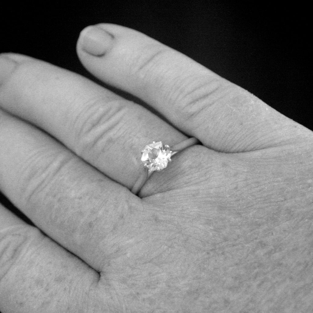Hexagonal Ring Silver Hexagon Solitaire Arkansas Ice Quartz Hexagonal Stone Hexagon Unique Six Prong Setting Cathedral Ring American Mined