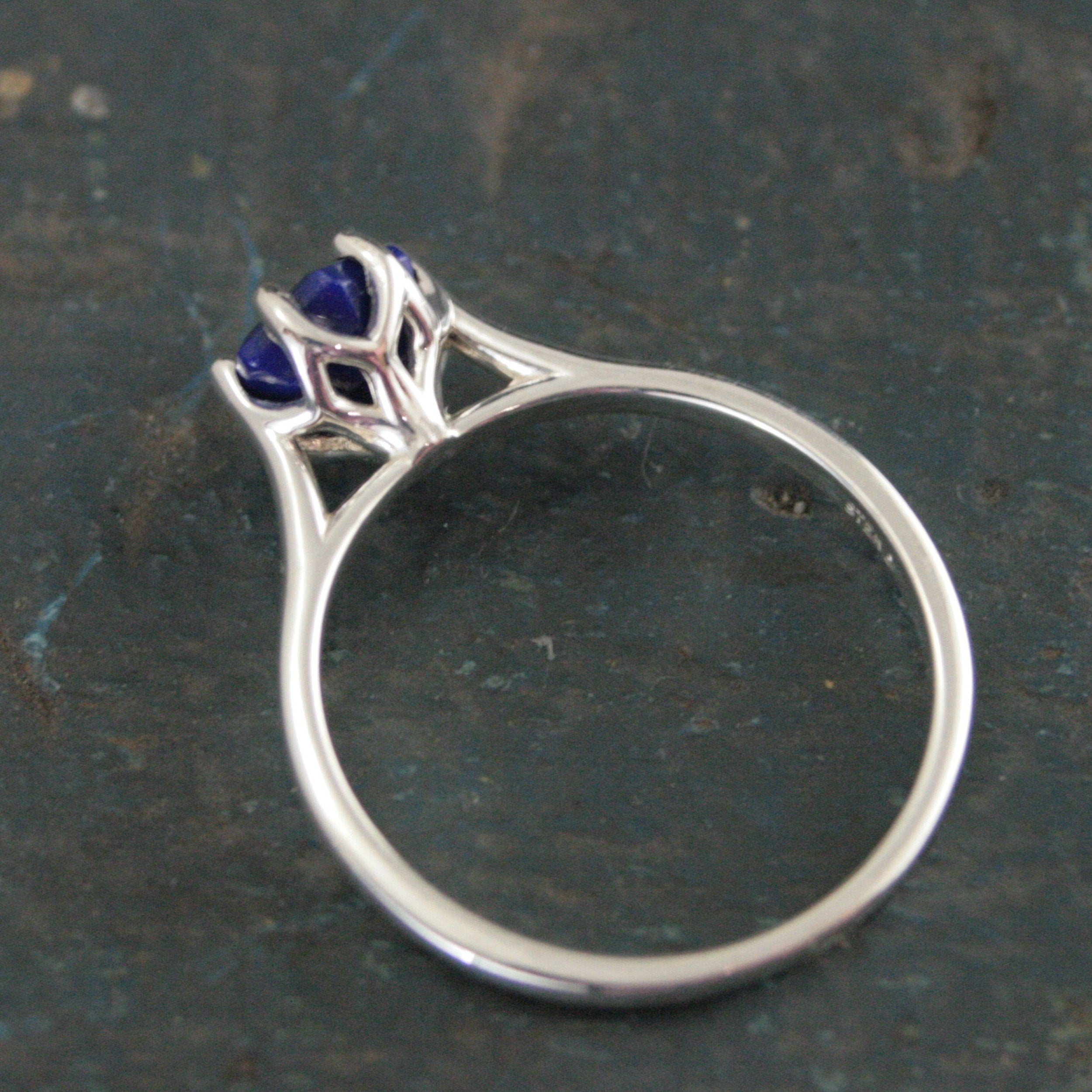 Hexagonal Lapis Ring Blue Stone Ring Silver Cathedral Setting Hexagon Cut Lapis Unique Something Blue Ring Bridal Ring Gift for Bride