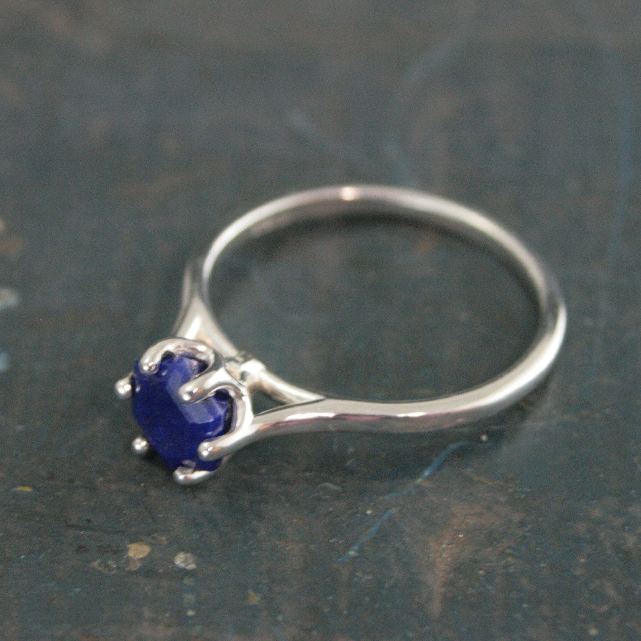 Hexagonal Lapis Ring Blue Stone Ring Silver Cathedral Setting Hexagon Cut Lapis Unique Something Blue Ring Bridal Ring Gift for Bride