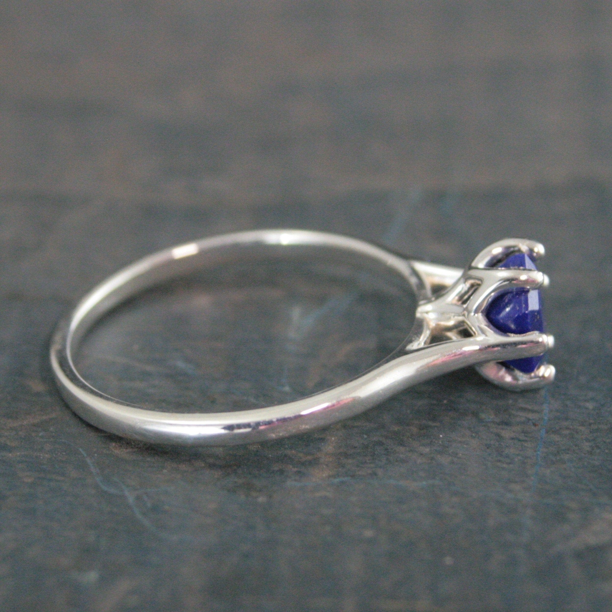 Hexagonal Lapis Ring Blue Stone Ring Silver Cathedral Setting Hexagon Cut Lapis Unique Something Blue Ring Bridal Ring Gift for Bride