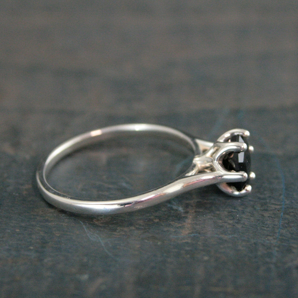 Hexagon Onyx Ring 6 Prong Solitaire Black Stone Geometric Ring Unique Hexagon Cut Stone Modern Onyx Ring Hexagonal Onyx Ring Cathedral Ring