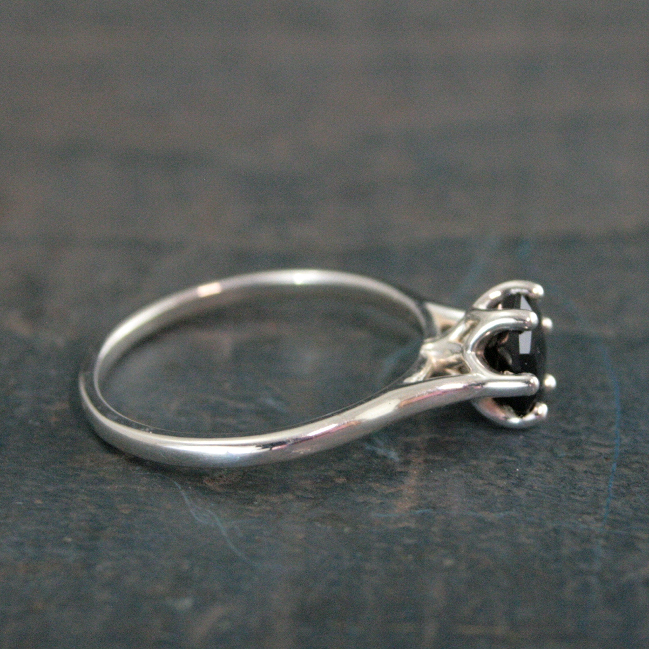 Hexagon Onyx Ring 6 Prong Solitaire Black Stone Geometric Ring Unique Hexagon Cut Stone Modern Onyx Ring Hexagonal Onyx Ring Cathedral Ring