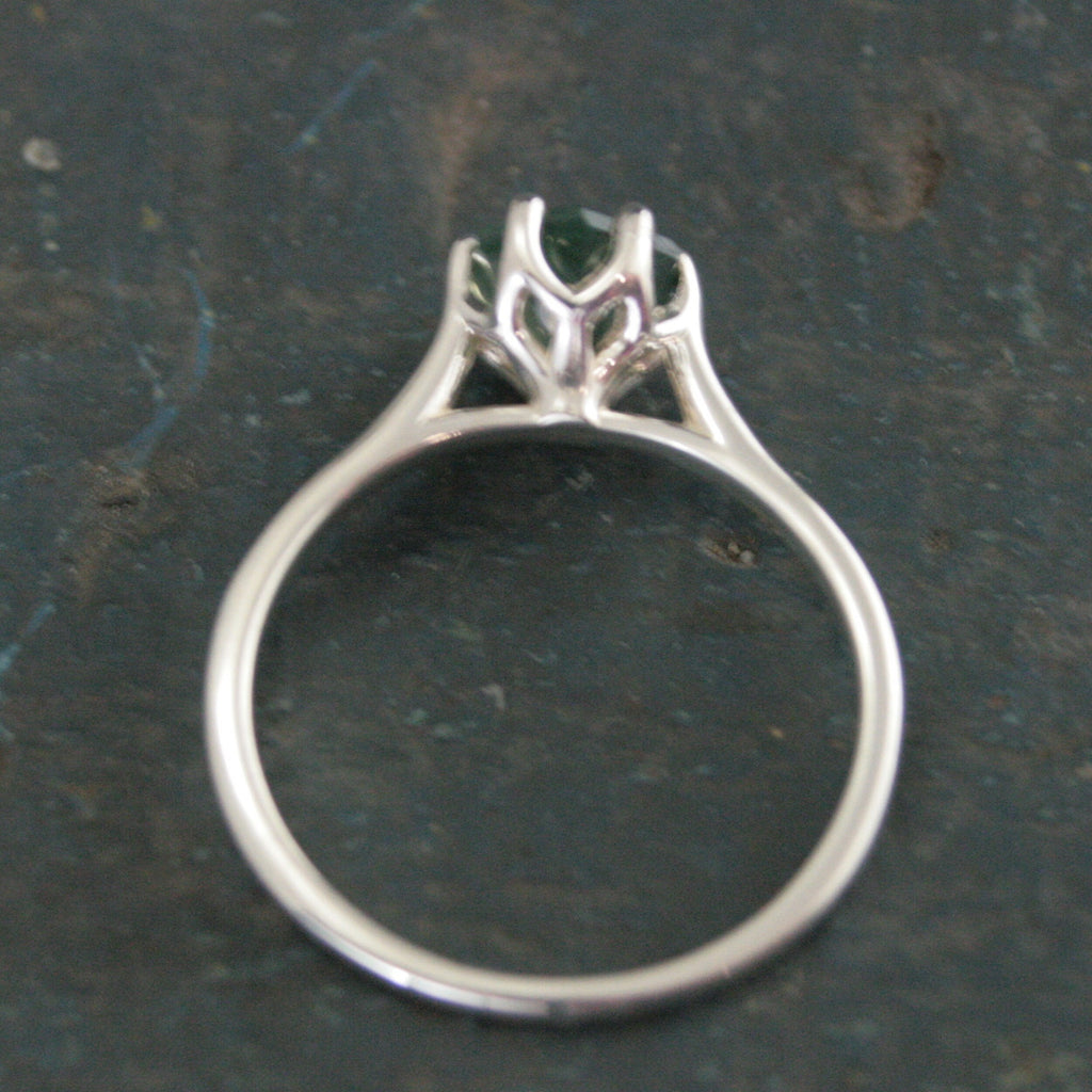 Hexagon Moss Agate Ring Hexagonal Stone Ring Cathedral Solitaire Silver Ring Unique Stone Green Moss Agate Hexagon Cut Stone Ring