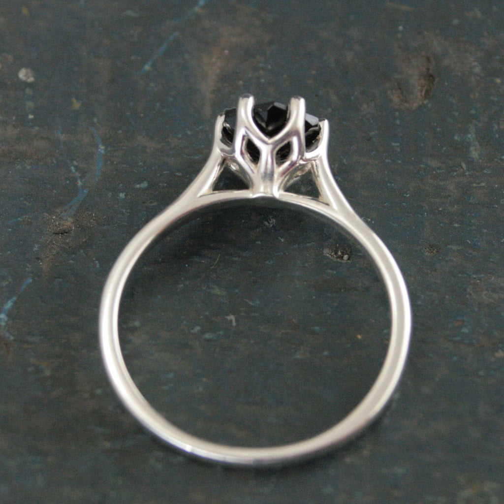 Hexagon Onyx Ring 6 Prong Solitaire Black Stone Geometric Ring Unique Hexagon Cut Stone Modern Onyx Ring Hexagonal Onyx Ring Cathedral Ring