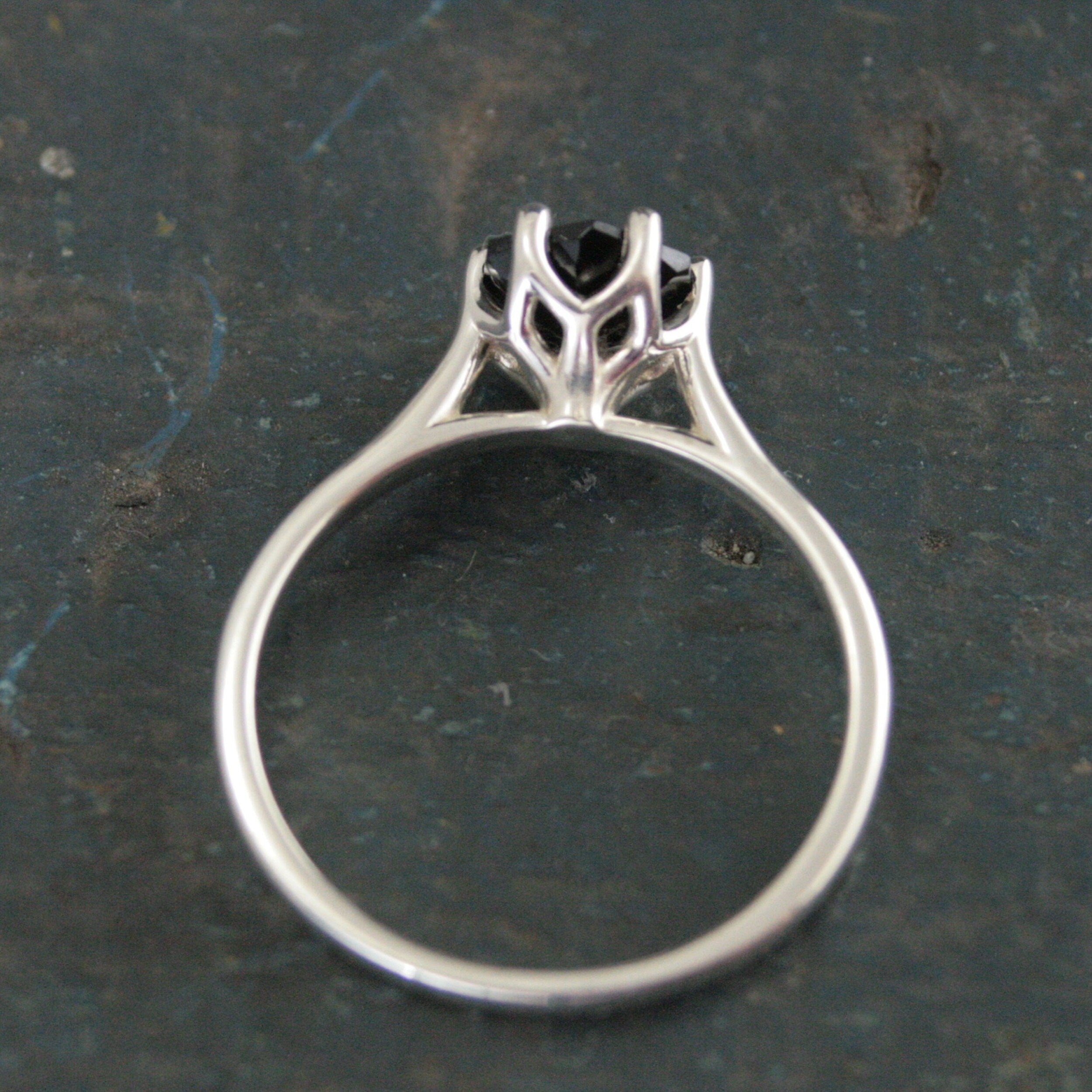 Hexagon Onyx Ring 6 Prong Solitaire Black Stone Geometric Ring Unique Hexagon Cut Stone Modern Onyx Ring Hexagonal Onyx Ring Cathedral Ring