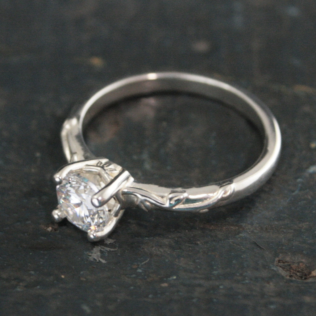 Silver Vine Ring Ivy Engagement Ring Silver Solitaire Ring Elegant Engagement Ring Moissanite Ring White Topaz Ring Cubic Zirconia Ring