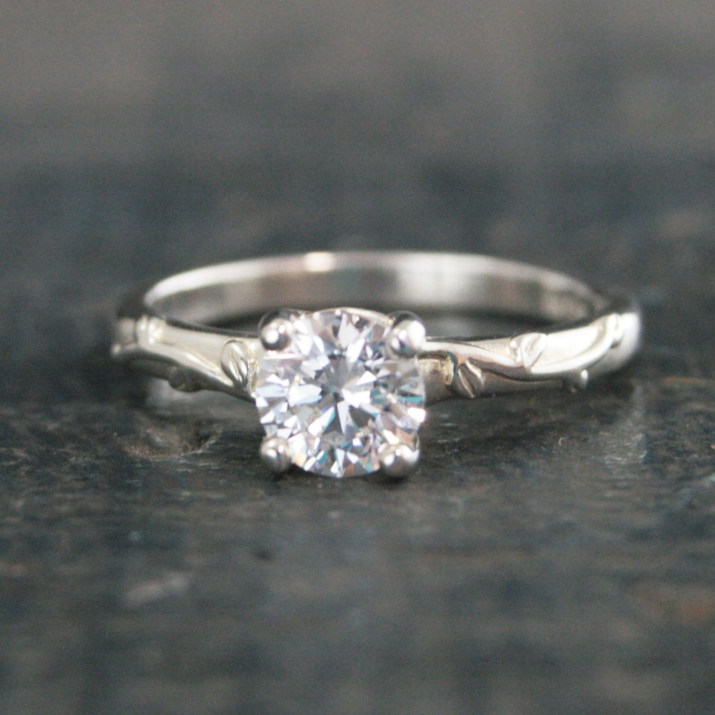 Silver Vine Ring Ivy Engagement Ring Silver Solitaire Ring Elegant Engagement Ring Moissanite Ring White Topaz Ring Cubic Zirconia Ring
