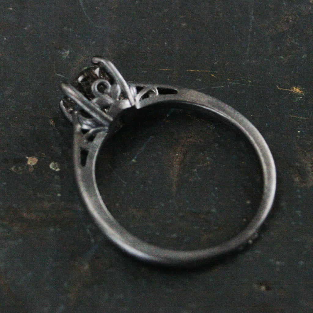 Black Silver Solitaire Ring Dark Pixie Rutilated Quartz Ring Oxidized Silver Ring Gothic Engagement Ring 6mm Black Tourmalinated Quartz
