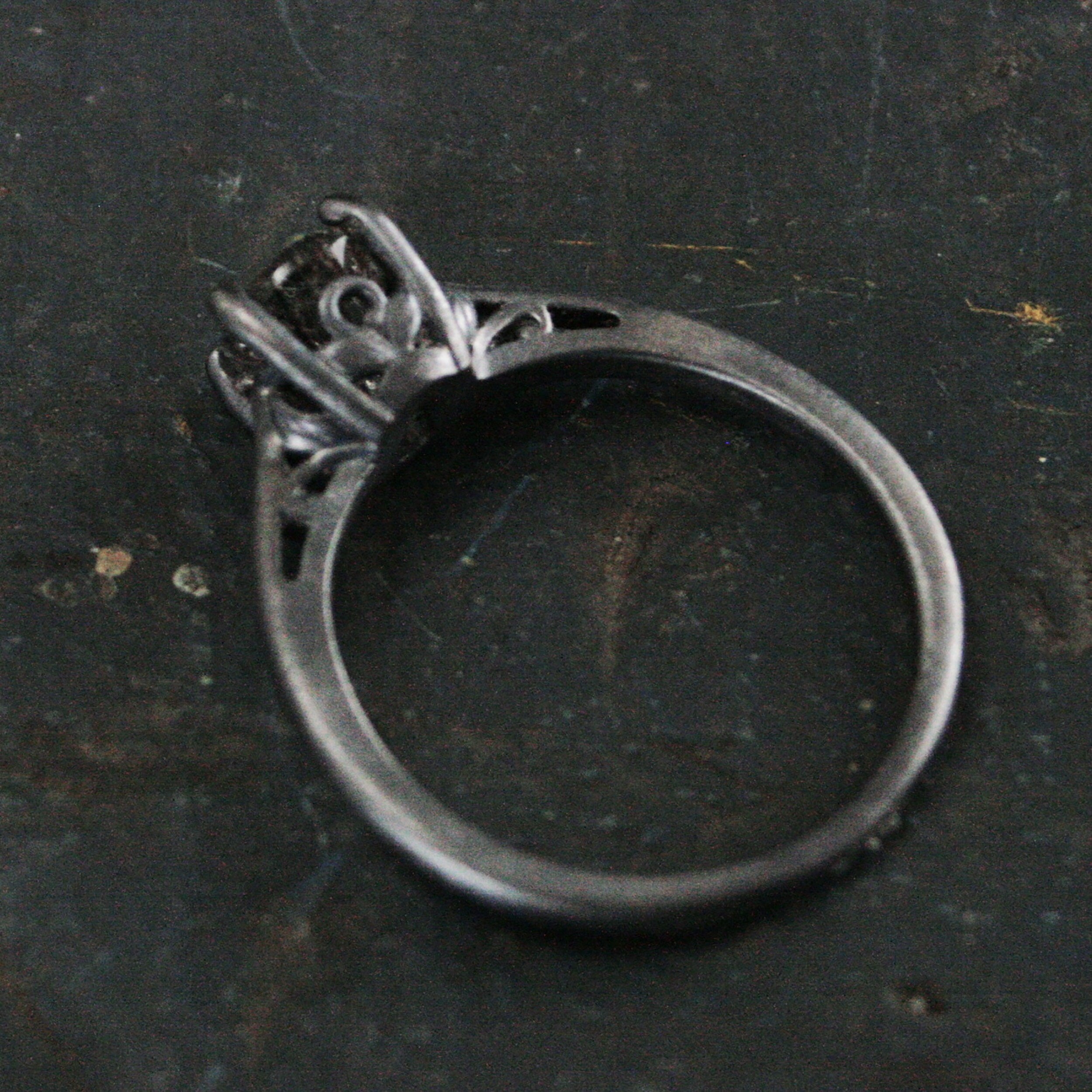 Black Silver Solitaire Ring Dark Pixie Rutilated Quartz Ring Oxidized Silver Ring Gothic Engagement Ring 6mm Black Tourmalinated Quartz