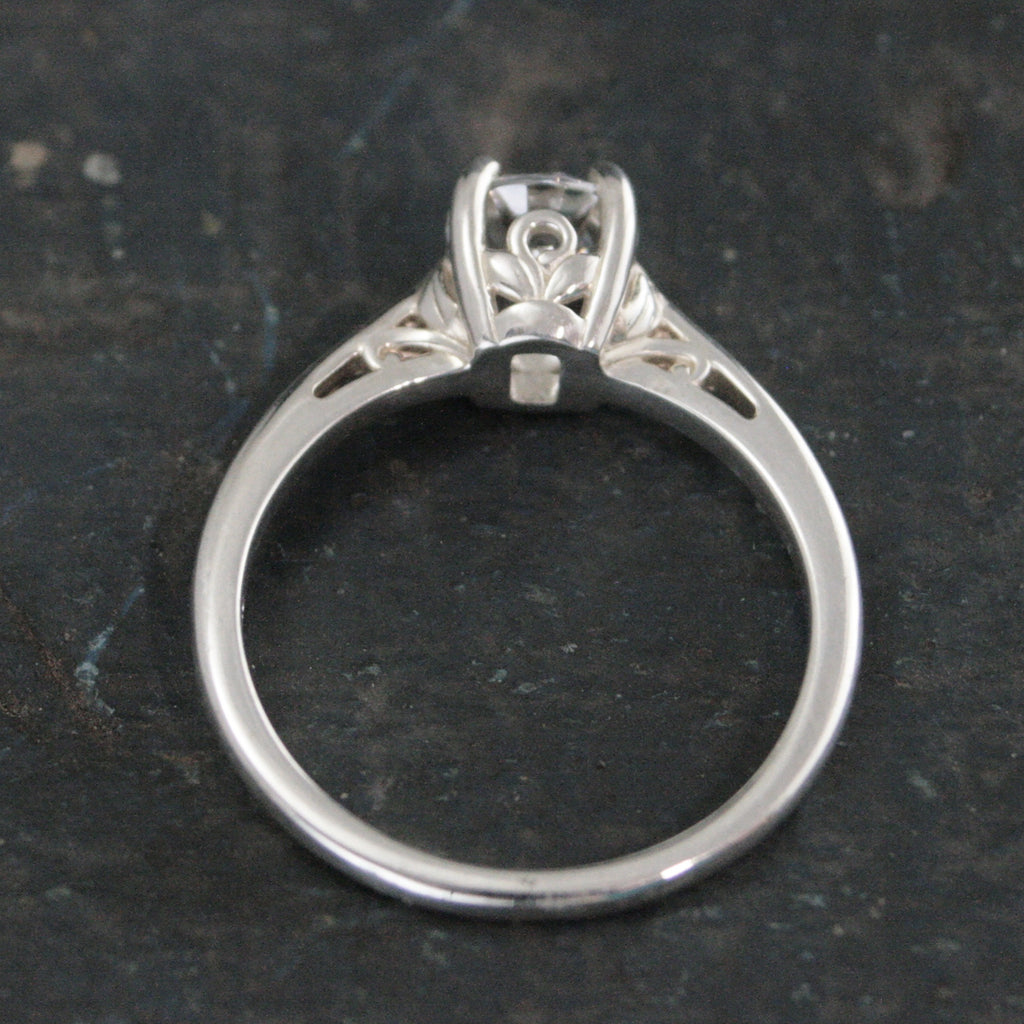 Silver Pixie Hollow Ring Sweet Filigree Solitaire Engagement Ring Cathedral Solitaire Sterling Silver Cubic Zirconia Ring Leaf and Sprout