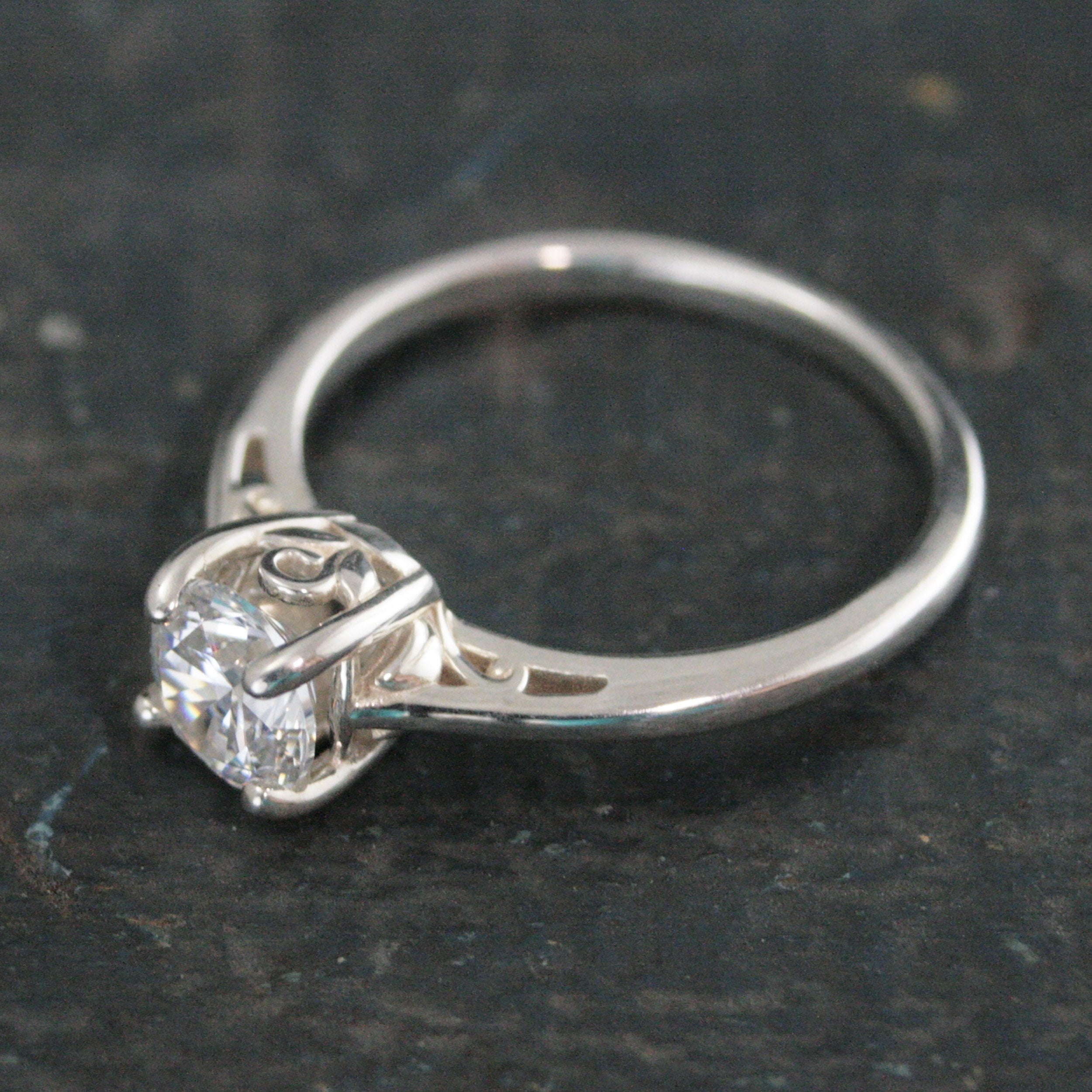 Silver Pixie Hollow Ring Sweet Filigree Solitaire Engagement Ring Cathedral Solitaire Sterling Silver Cubic Zirconia Ring Leaf and Sprout
