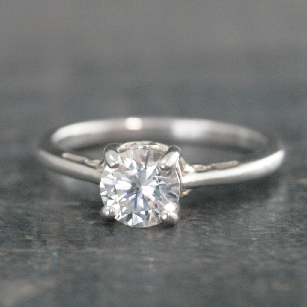 Silver Pixie Hollow Ring Sweet Filigree Solitaire Engagement Ring Cathedral Solitaire Sterling Silver Cubic Zirconia Ring Leaf and Sprout