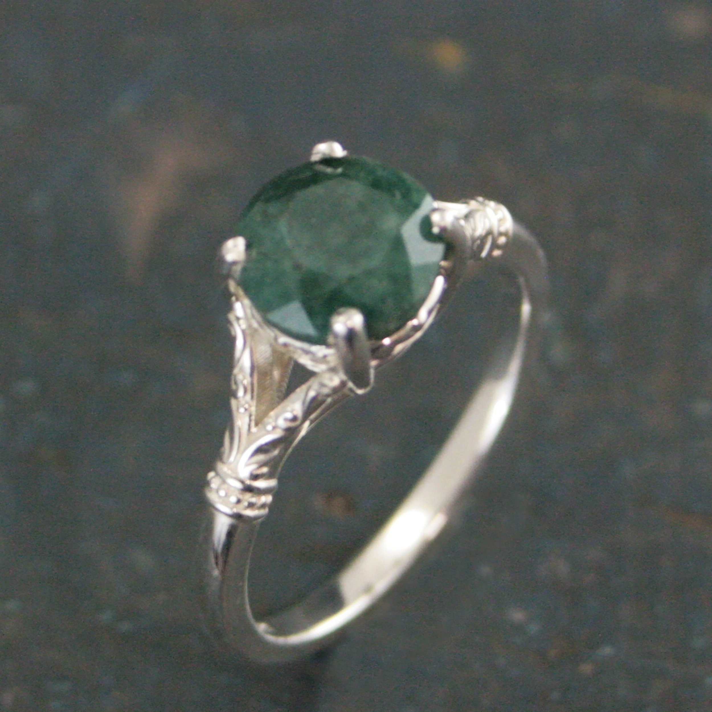 Emerald Ring Large Green Stone Ring Elsa Emerald Ring Antique Style Ring Vintage Design 8mm Emerald Color Enhanced Corundum May Birthstone