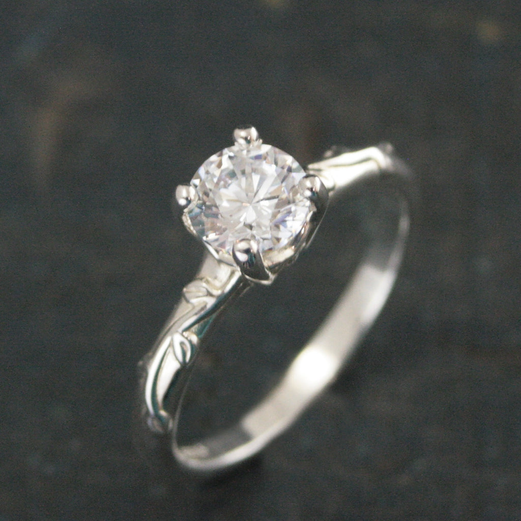 Silver Vine Ring Ivy Engagement Ring Silver Solitaire Ring Elegant Engagement Ring Moissanite Ring White Topaz Ring Cubic Zirconia Ring