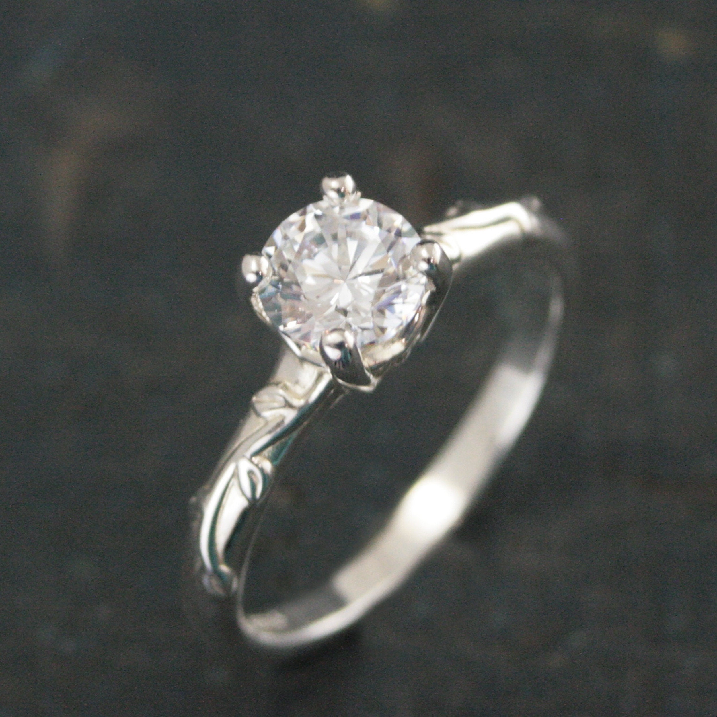 Silver Vine Ring Ivy Engagement Ring Silver Solitaire Ring Elegant Engagement Ring Moissanite Ring White Topaz Ring Cubic Zirconia Ring