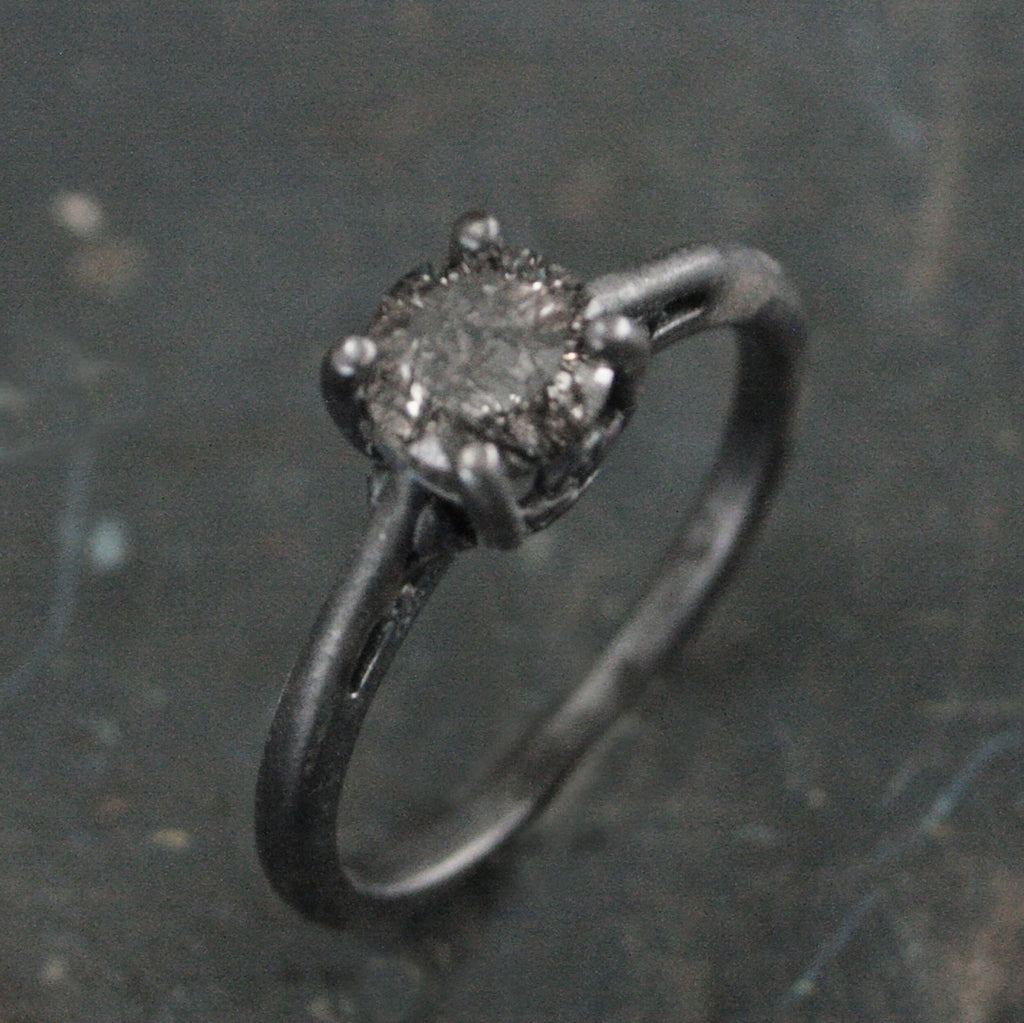 Black Silver Solitaire Ring Dark Pixie Rutilated Quartz Ring Oxidized Silver Ring Gothic Engagement Ring 6mm Black Tourmalinated Quartz