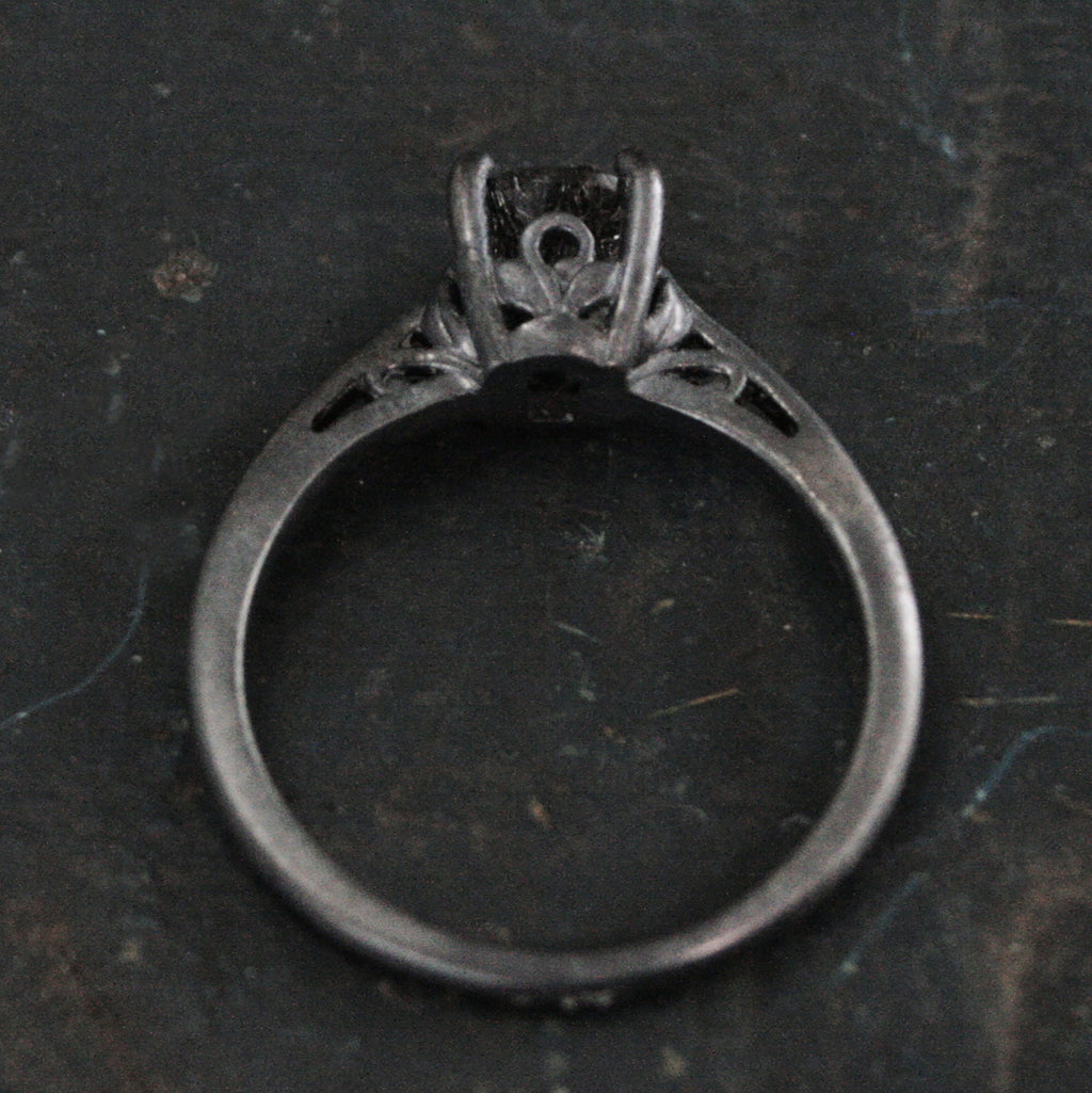 Black Silver Solitaire Ring Dark Pixie Rutilated Quartz Ring Oxidized Silver Ring Gothic Engagement Ring 6mm Black Tourmalinated Quartz