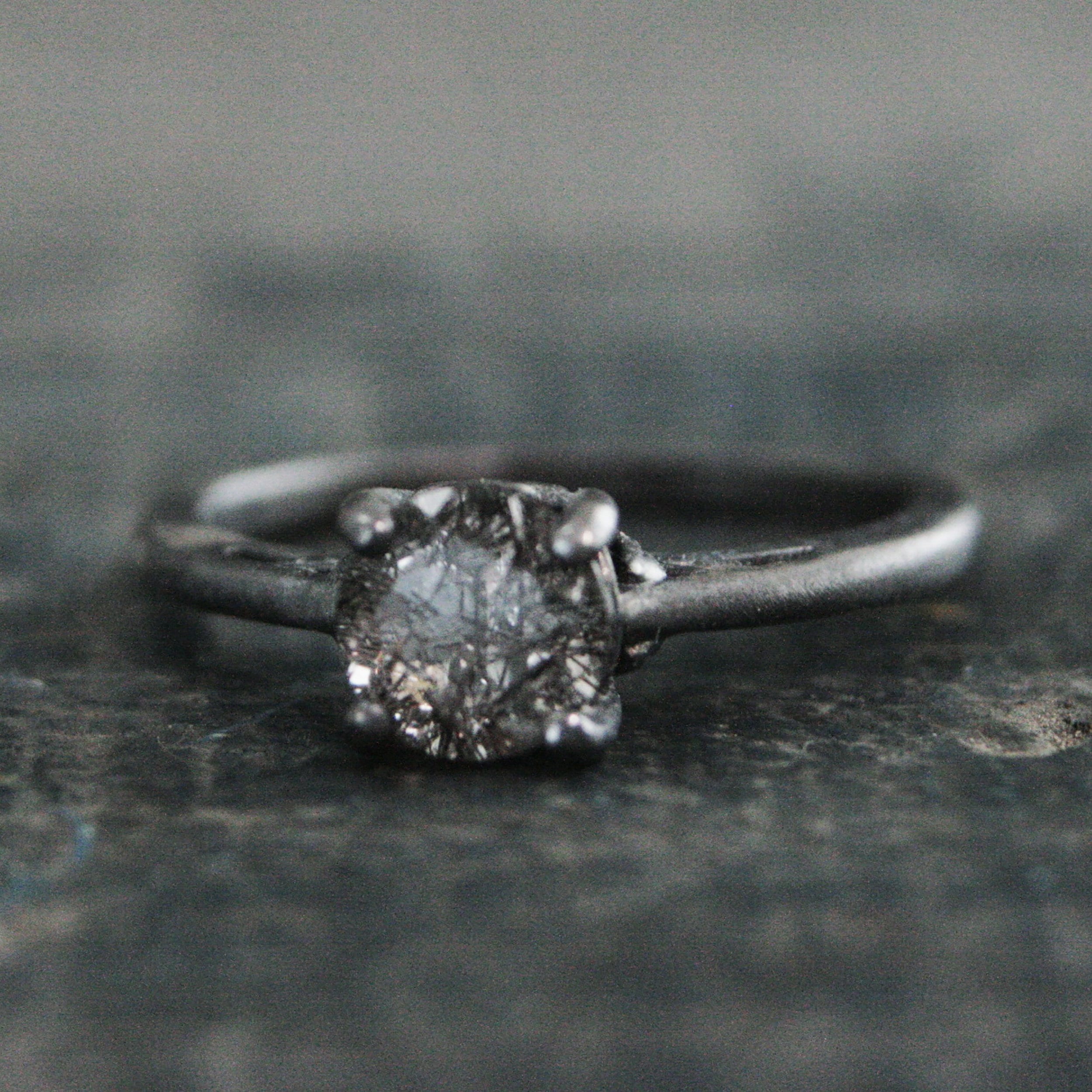 Black Silver Solitaire Ring Dark Pixie Rutilated Quartz Ring Oxidized Silver Ring Gothic Engagement Ring 6mm Black Tourmalinated Quartz