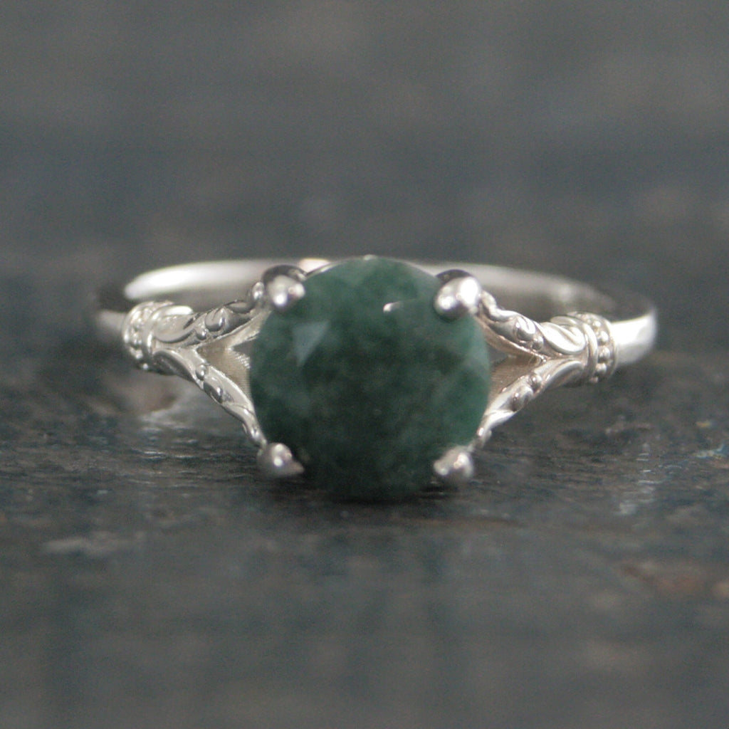 Emerald Ring Large Green Stone Ring Elsa Emerald Ring Antique Style Ring Vintage Design 8mm Emerald Color Enhanced Corundum May Birthstone