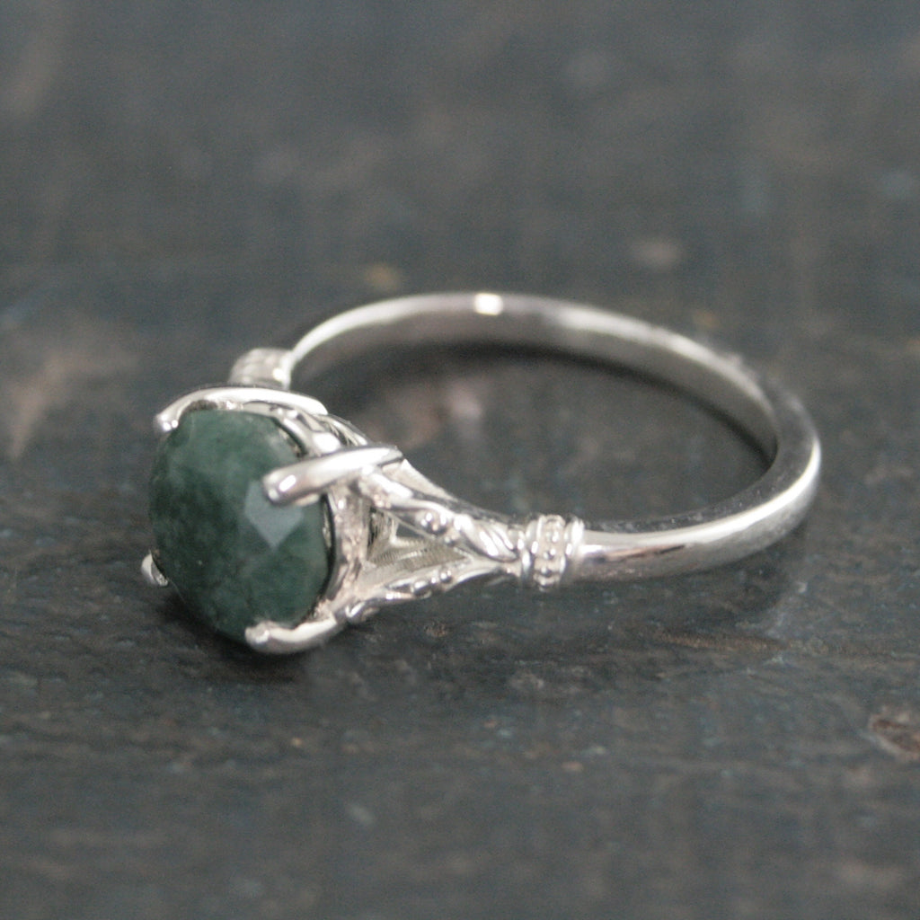Emerald Ring Large Green Stone Ring Elsa Emerald Ring Antique Style Ring Vintage Design 8mm Emerald Color Enhanced Corundum May Birthstone