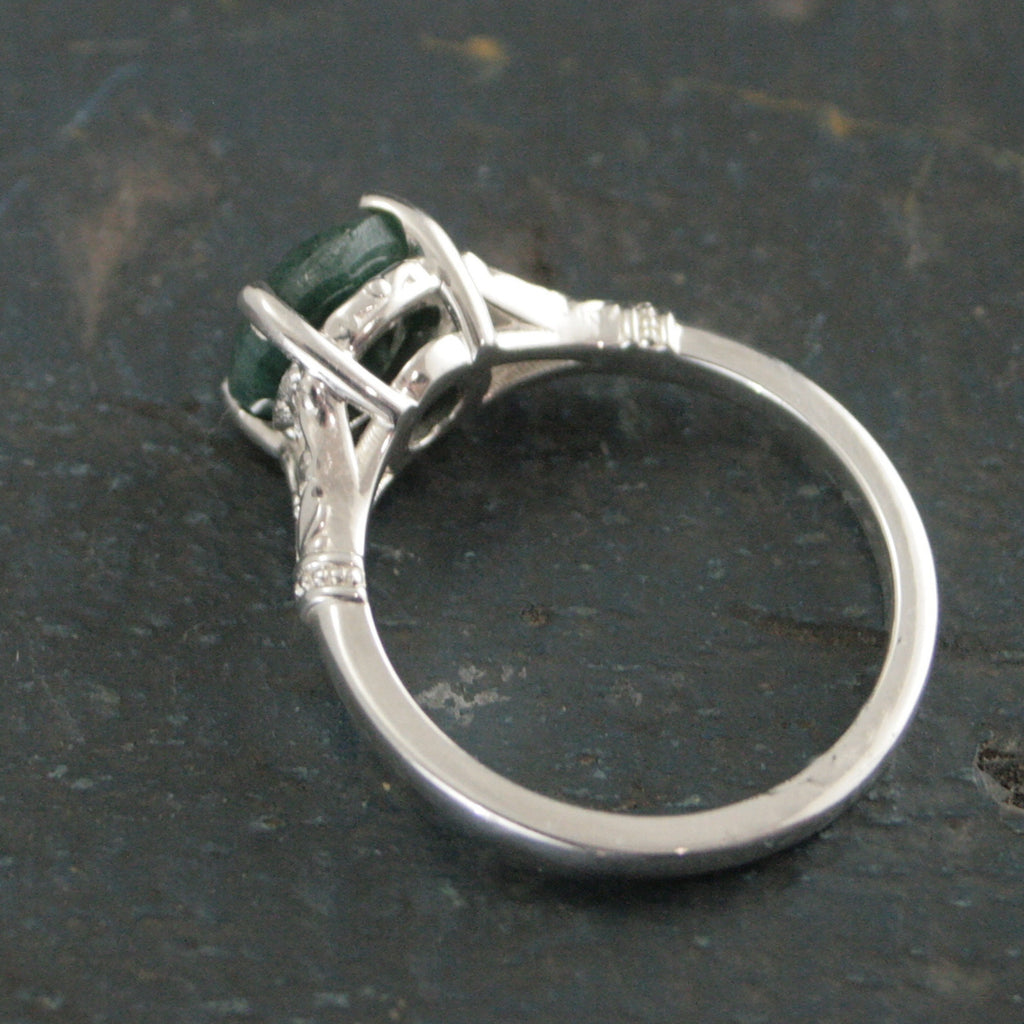 Emerald Ring Large Green Stone Ring Elsa Emerald Ring Antique Style Ring Vintage Design 8mm Emerald Color Enhanced Corundum May Birthstone