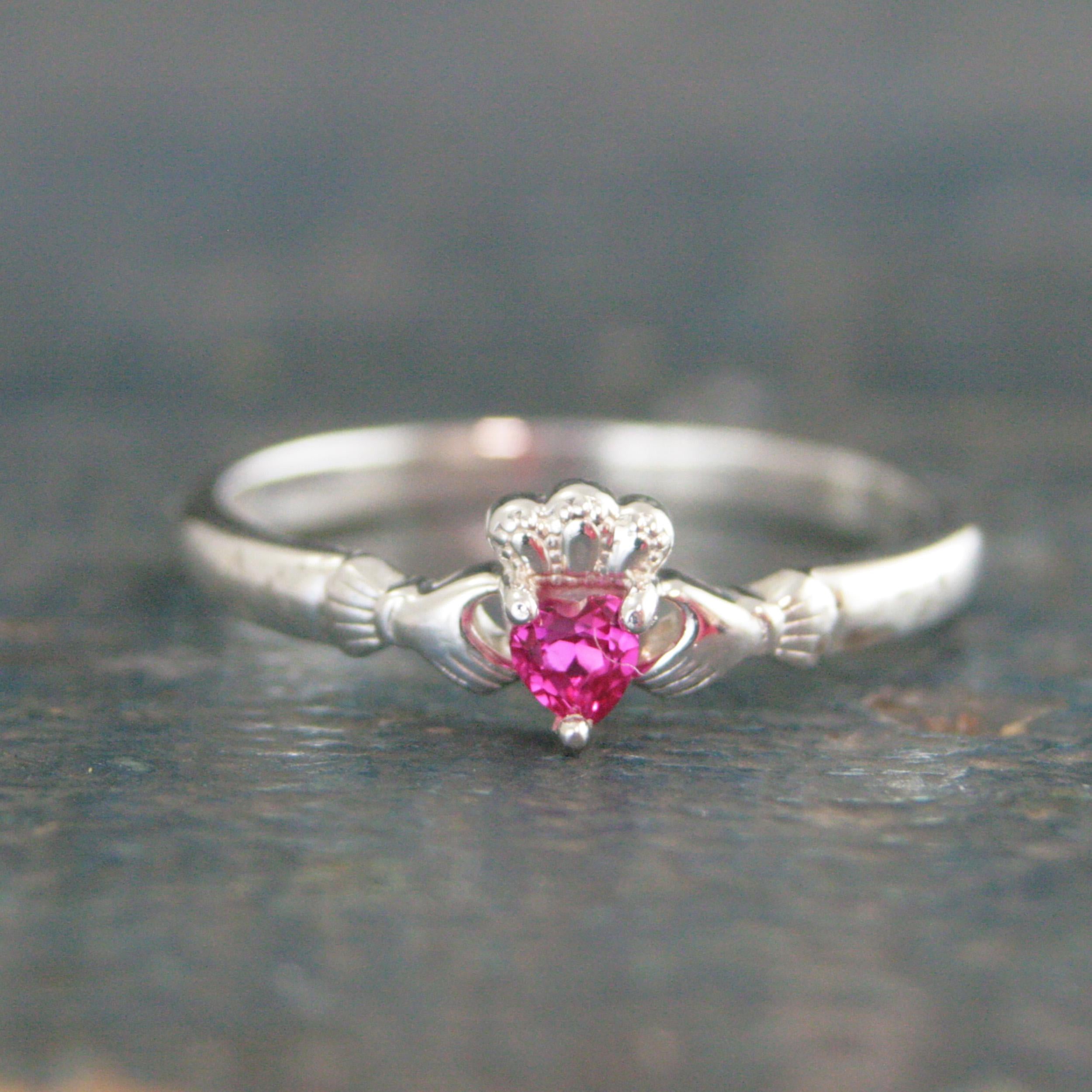 Ruby Claddagh Ring Tiny Heart Shaped Lab Grown Ruby Ring Irish Claddagh Sterling Silver Friendship Ring July Birthstone Ring Celtic