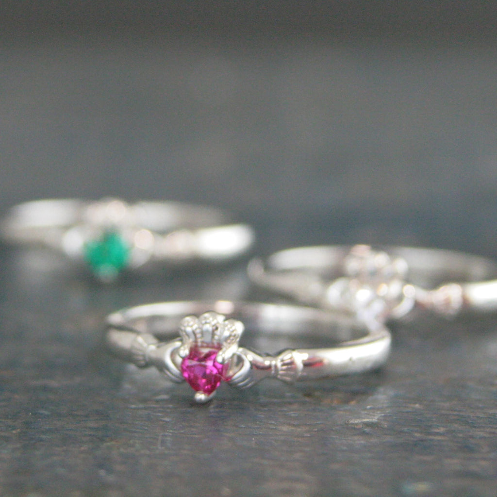 Ruby Claddagh Ring Tiny Heart Shaped Lab Grown Ruby Ring Irish Claddagh Sterling Silver Friendship Ring July Birthstone Ring Celtic