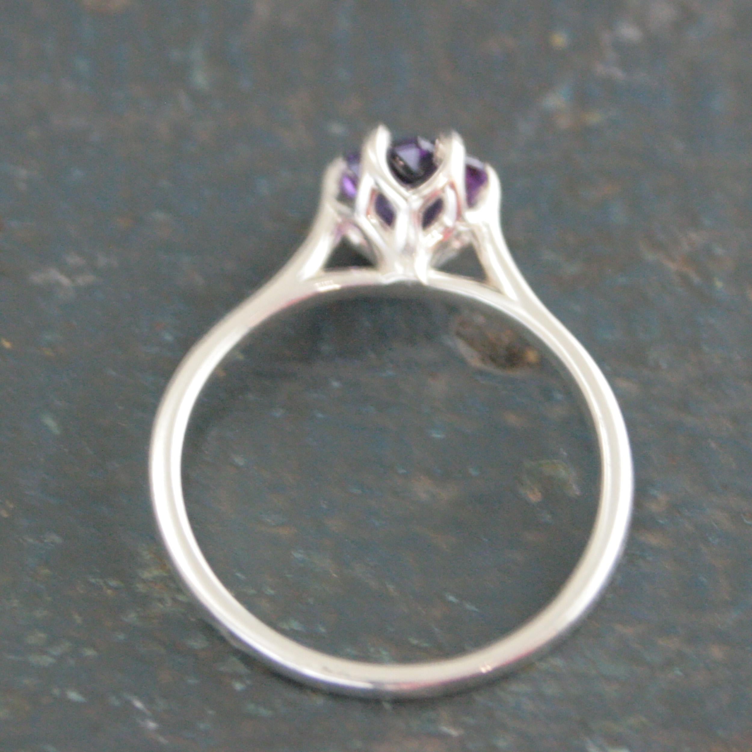 6mm Hexagonal Amethyst 6 Prong Setting Cathedral Solitaire February Birthstone Ring Silver Amethyst Ring Gift for Her Purple Stone Ring