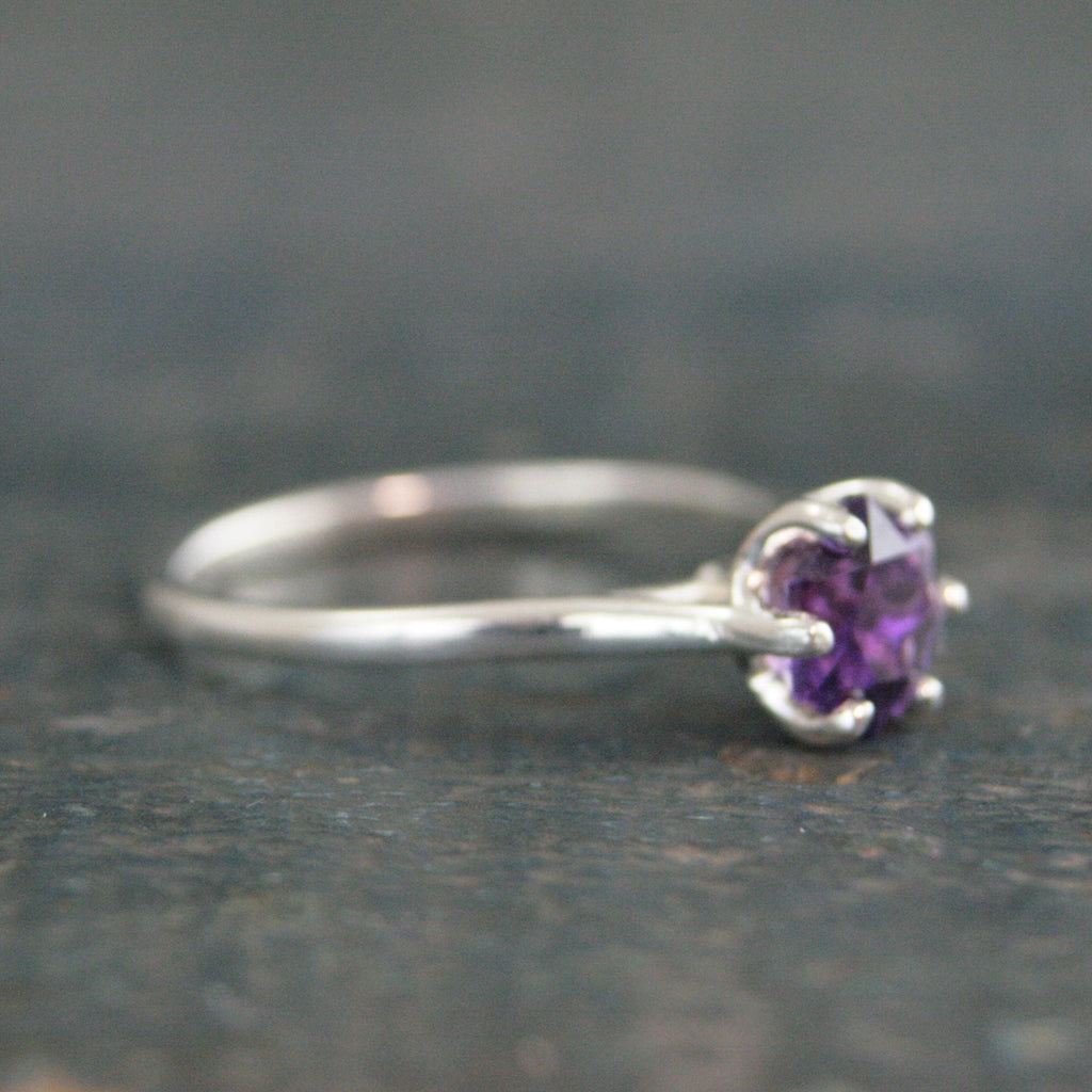 6mm Hexagonal Amethyst 6 Prong Setting Cathedral Solitaire February Birthstone Ring Silver Amethyst Ring Gift for Her Purple Stone Ring