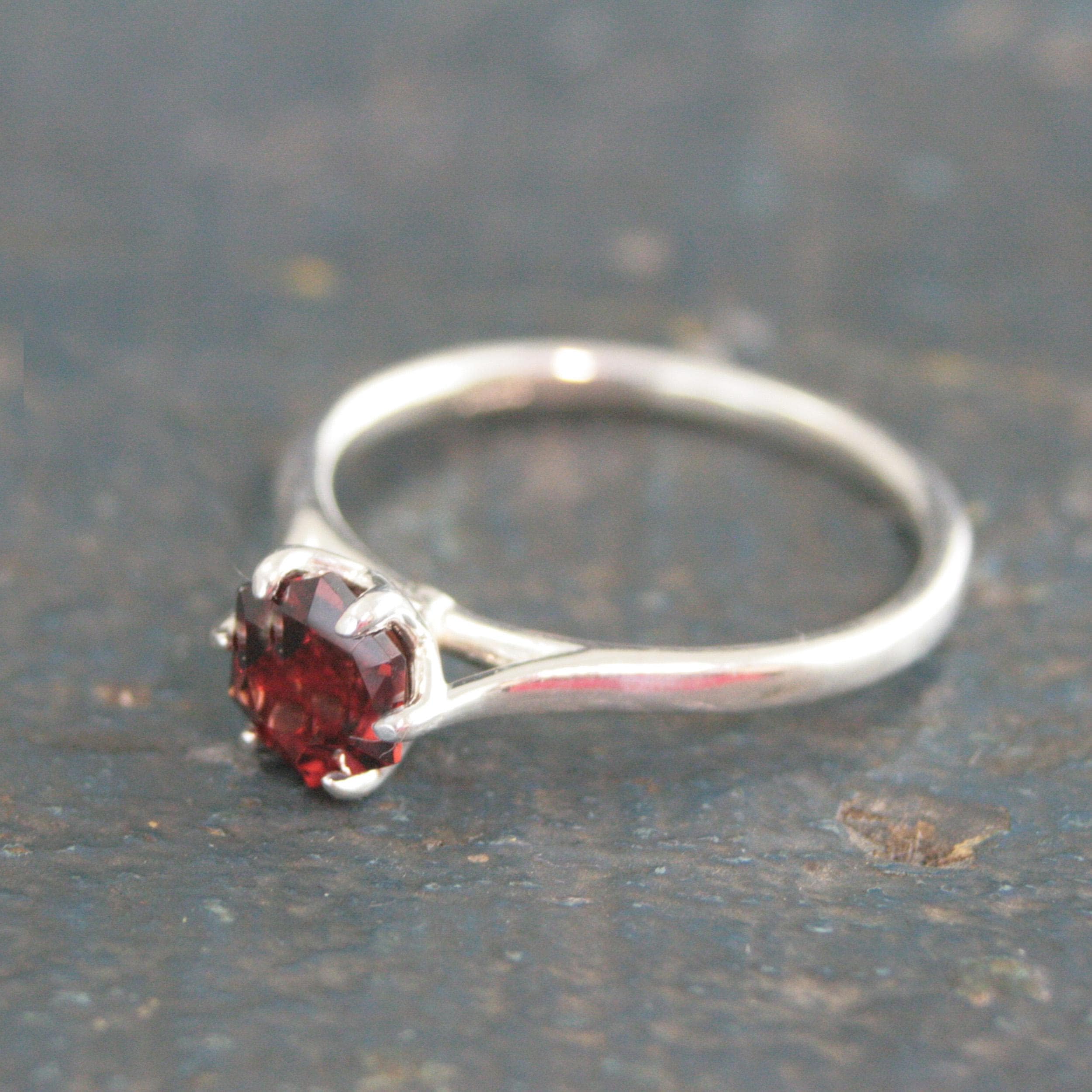 Silver Hexagon Ring Red Garnet Ring Unique Hexagon Stone Mozambique Garnet Natural Ethically Sourced Recycled Metal January Birthstone Ring