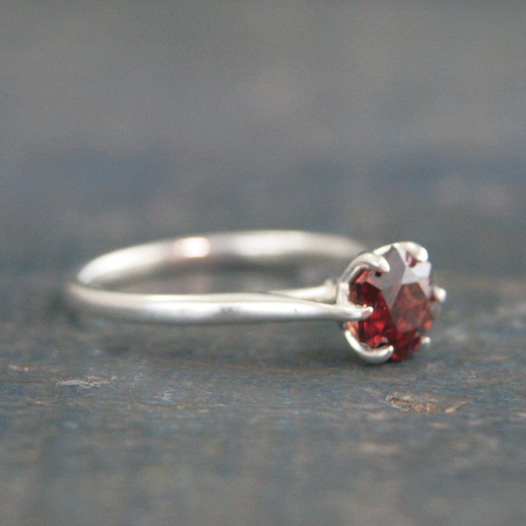 Silver Hexagon Ring Red Garnet Ring Unique Hexagon Stone Mozambique Garnet Natural Ethically Sourced Recycled Metal January Birthstone Ring