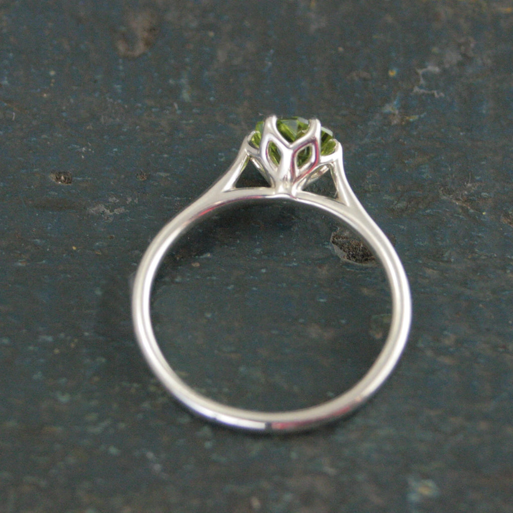 Hexagon Peridot Ring Sterling Silver Cathedral Setting Lotus Blossom Green Stone August Birthstone Ring Mother's Jewelry Family Ring Gift