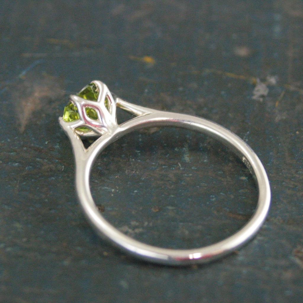 Hexagon Peridot Ring Sterling Silver Cathedral Setting Lotus Blossom Green Stone August Birthstone Ring Mother's Jewelry Family Ring Gift