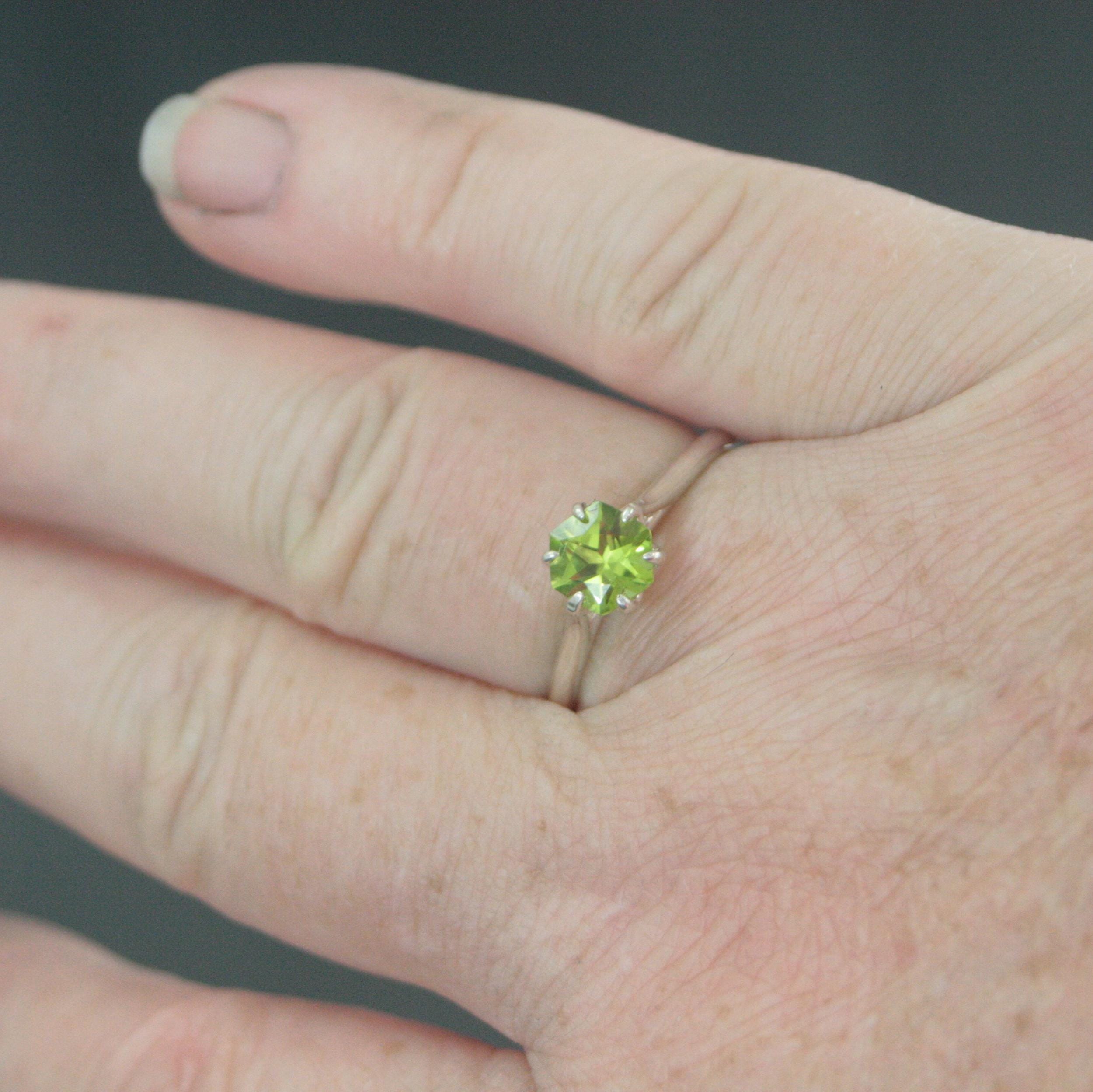 Hexagon Peridot Ring Sterling Silver Cathedral Setting Lotus Blossom Green Stone August Birthstone Ring Mother's Jewelry Family Ring Gift